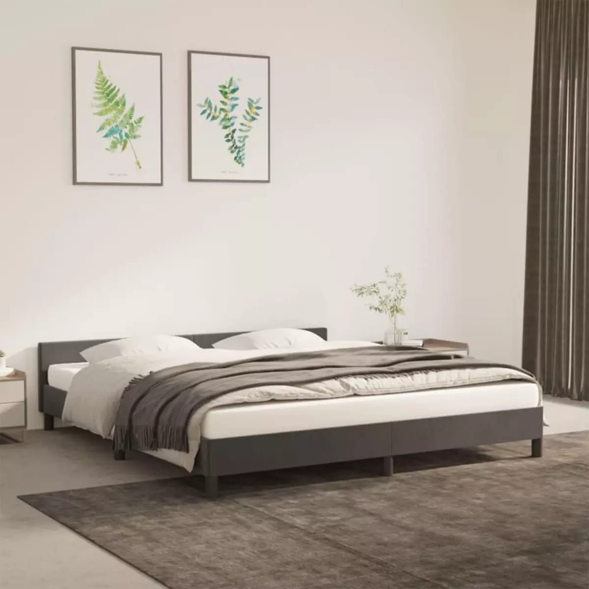 VIDAXL Cadre de lit avec tete de lit Gris fonce 160x200 cm Velours