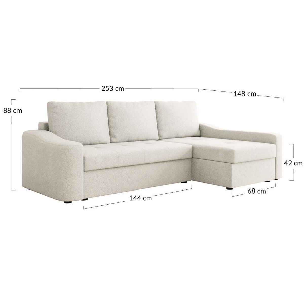 BEST MOBILIER Claudia - canapé d'angle droit 4 places convertible avec coffre en tissu texturé