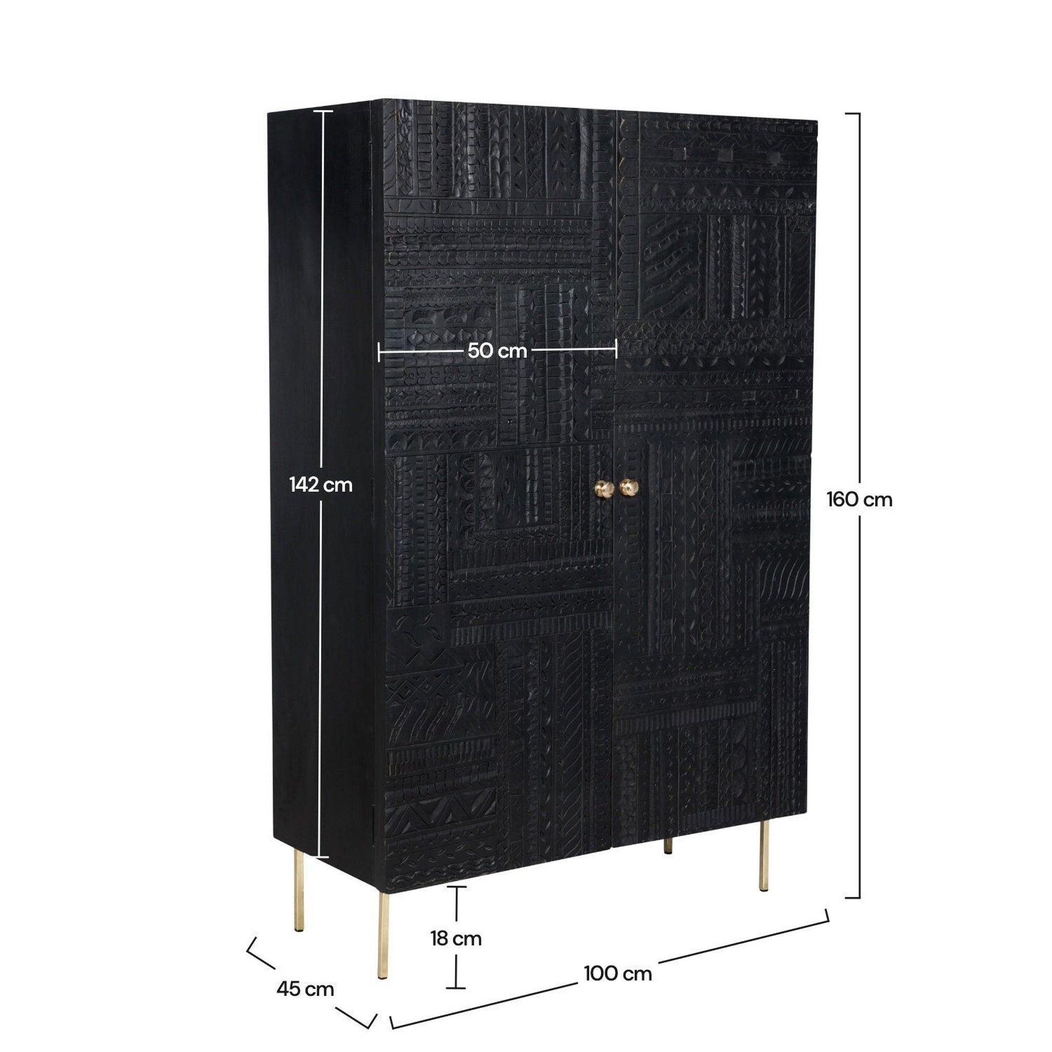 Voir la diapositive 4 : MAISON PAVANE Armoire gravée en bois noir et métal doré-Chimane