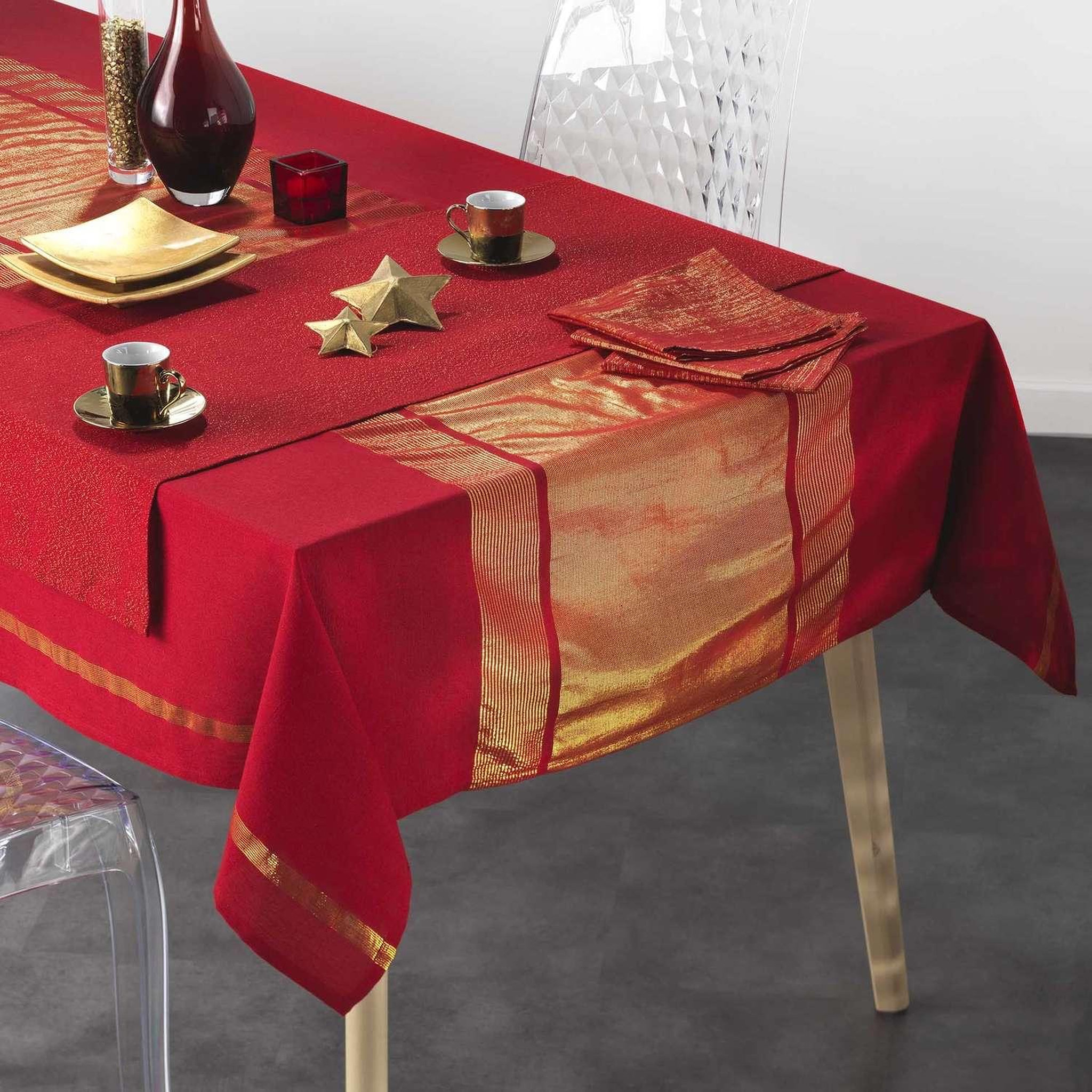 Voir la diapositive 3 : TOILINUX Lot de 6 serviettes fils métallisés l. 40 cm x l. 40 cm - rouge et or