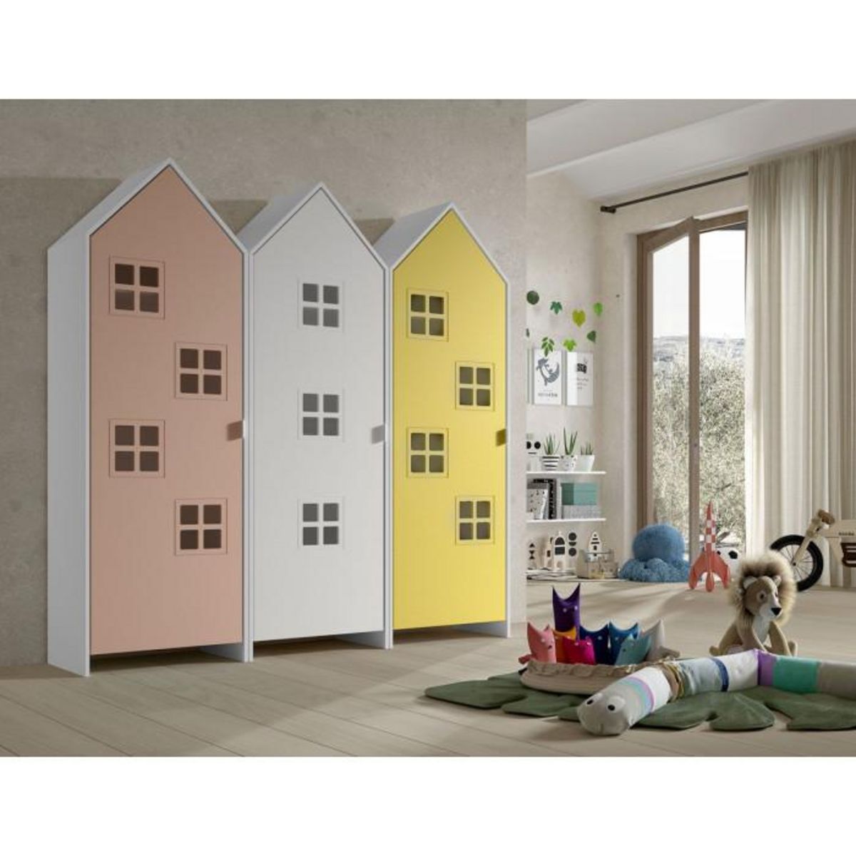 Paris Prix Pack - 3 Armoires Enfant  Casami Bruges  171cm Rose, Blanc & Jaune