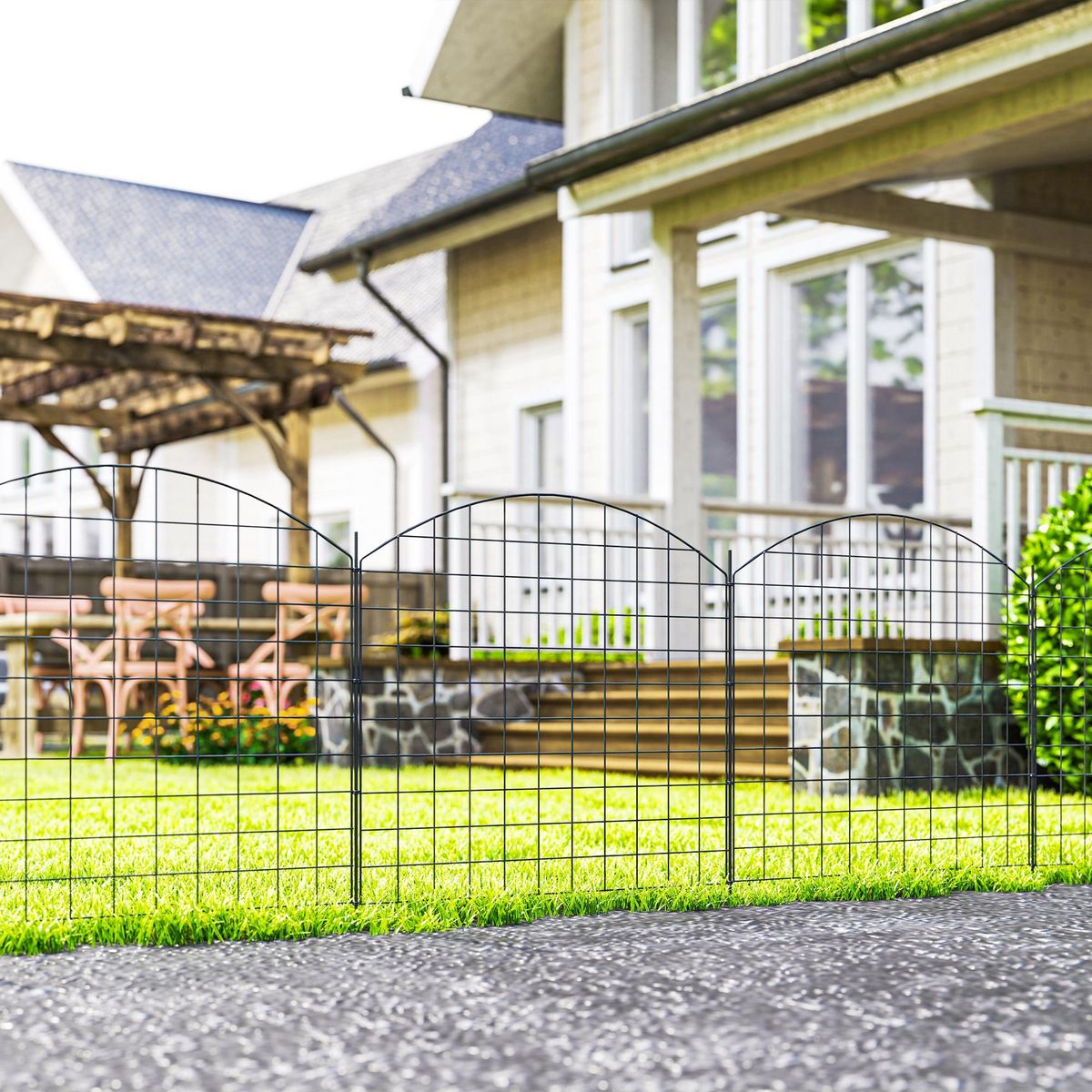 OUTSUNNY Lot de 6 panneaux de clôture de jardin dim. totales 4,60L x 0,97H m acier thermolaqué noir