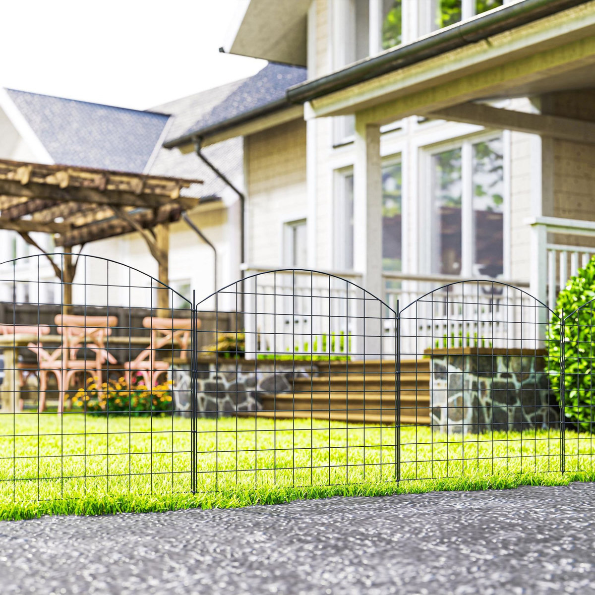 OUTSUNNY Lot de 6 panneaux de clôture de jardin dim. totales 4,60L x 0,97H m acier thermolaqué noir