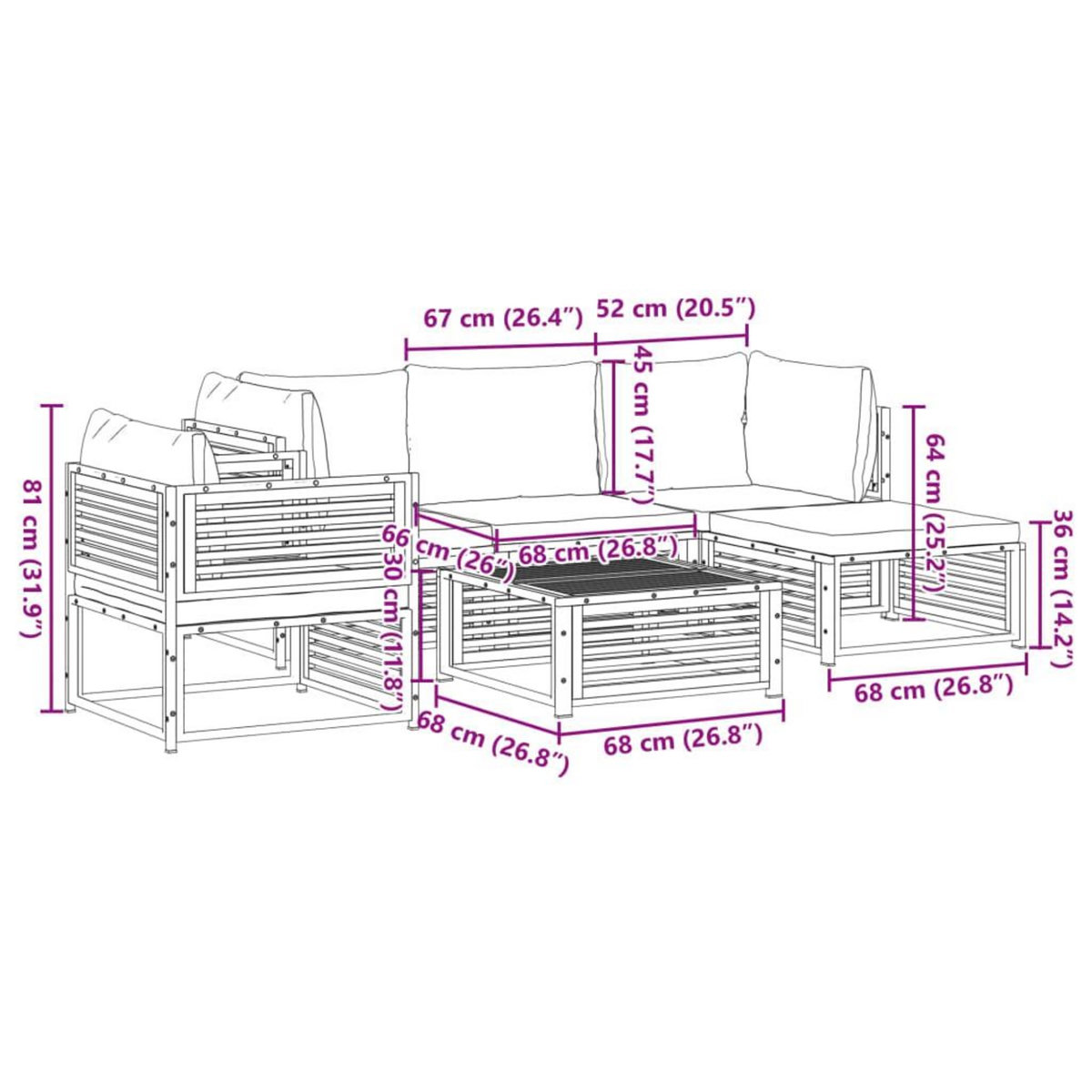 VIDAXL Salon de jardin avec coussins 6 pcs bois d'acacia solide