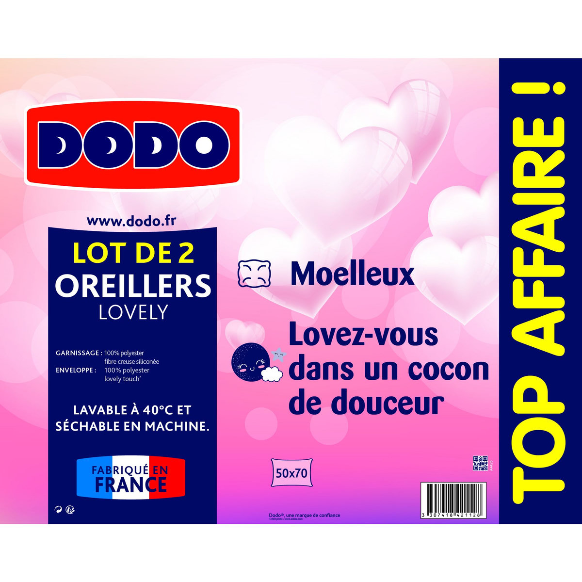 DODO Lot de 2 oreillers moelleux en microfibre LOVELY
