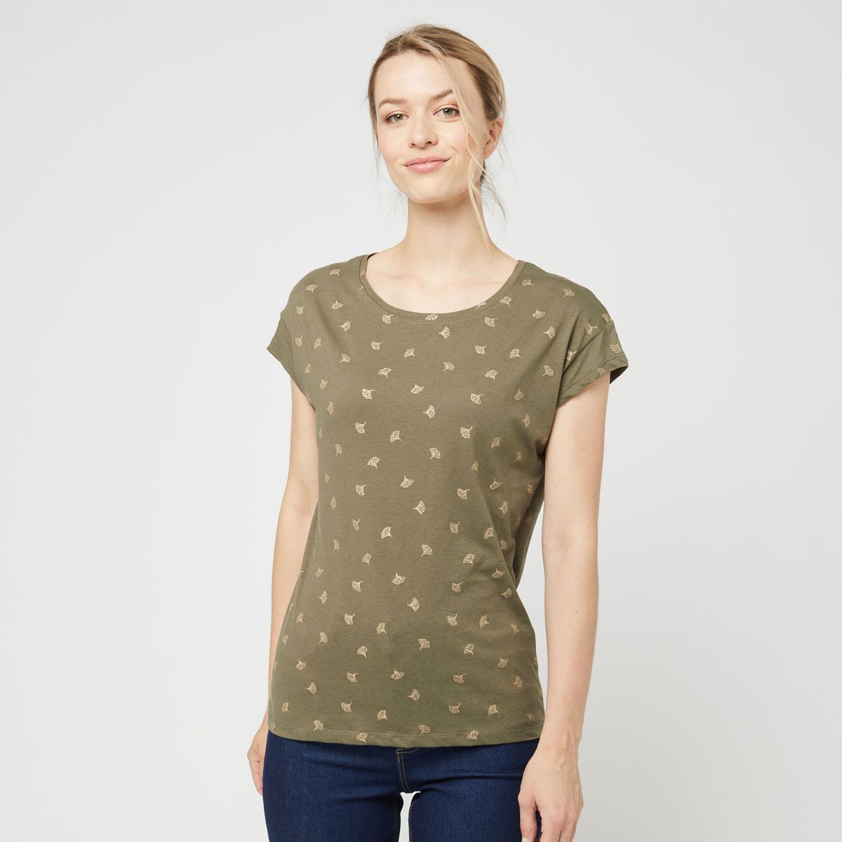 INEXTENSO T-shirt manche courte kaki fantaisie femme