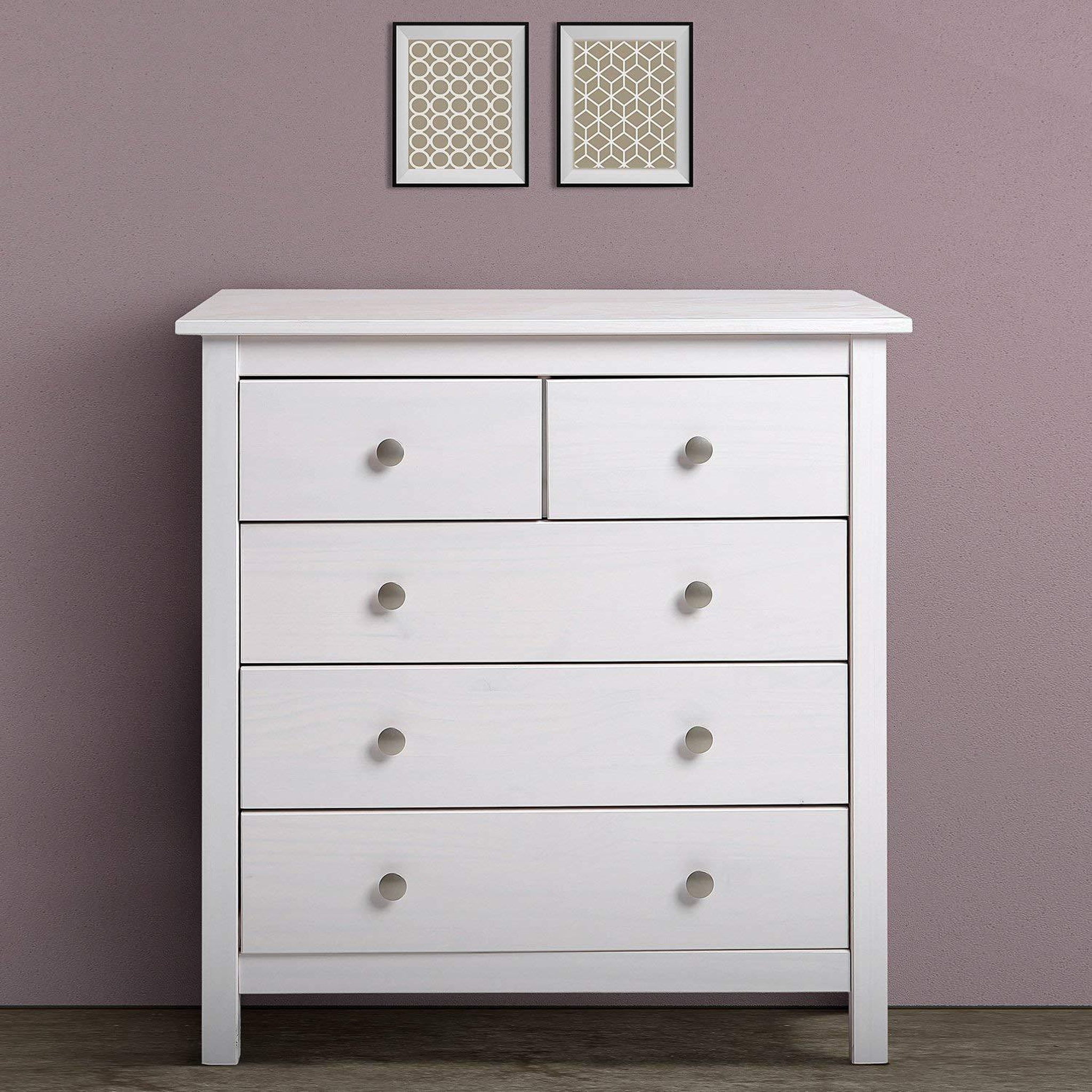 Voir la diapositive 4 : VS VENTA-STOCK Commode 5 tiroirs Berna dans les tiroirs Blanc, 79 cm Longueur