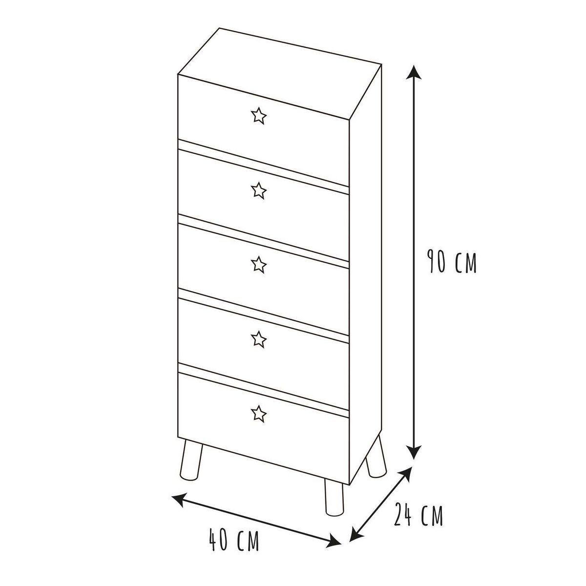 TOILINUX Chiffonnier 5 tiroirs - en MDF et Bois - Blanc et Marron