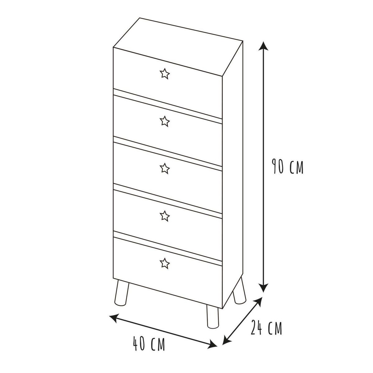 TOILINUX Chiffonnier 5 tiroirs - en MDF et Bois - Blanc et Marron