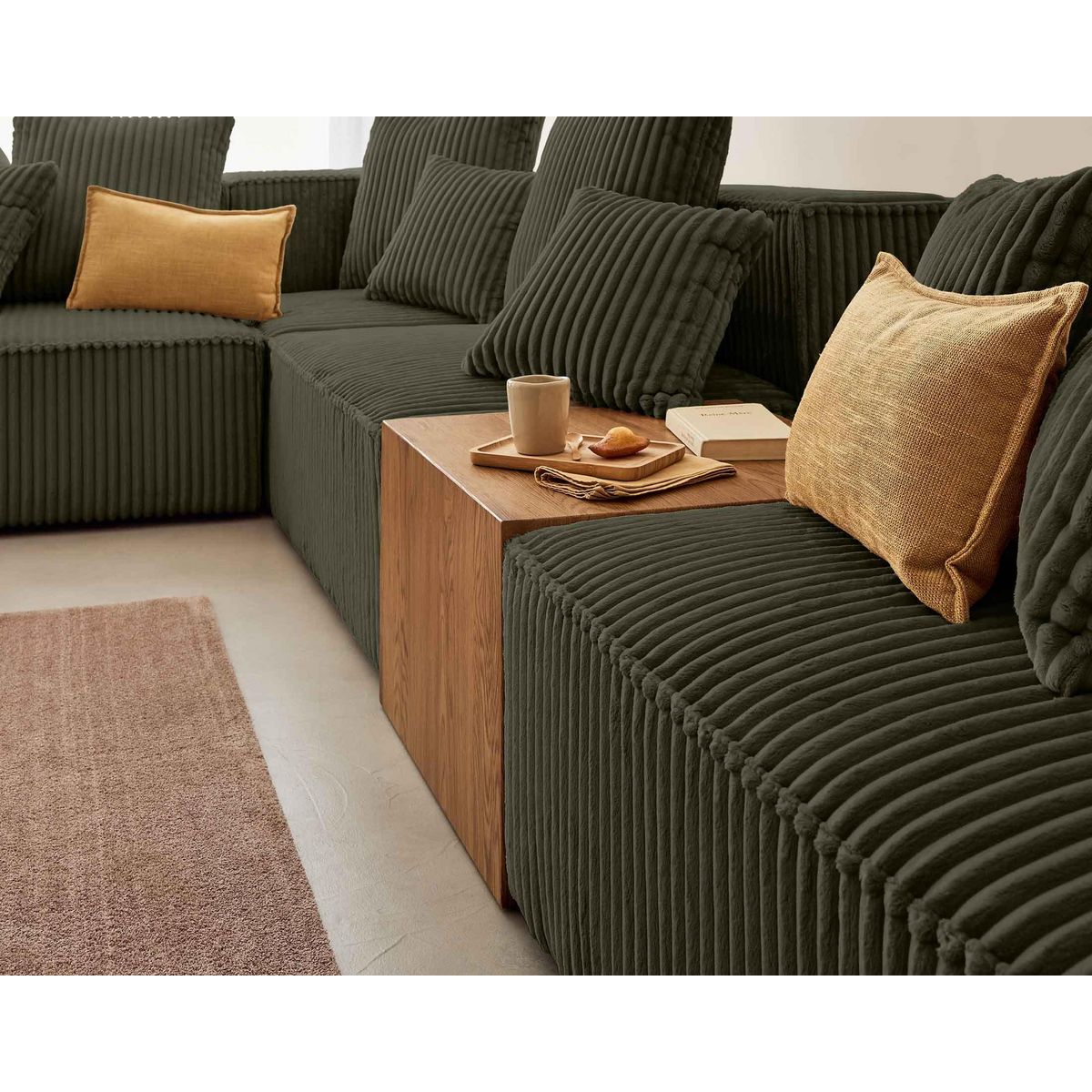 LISA DESIGN Colombine - canapé modulable d'angle gauche - 5 places - en velours côtelé grosses côtes