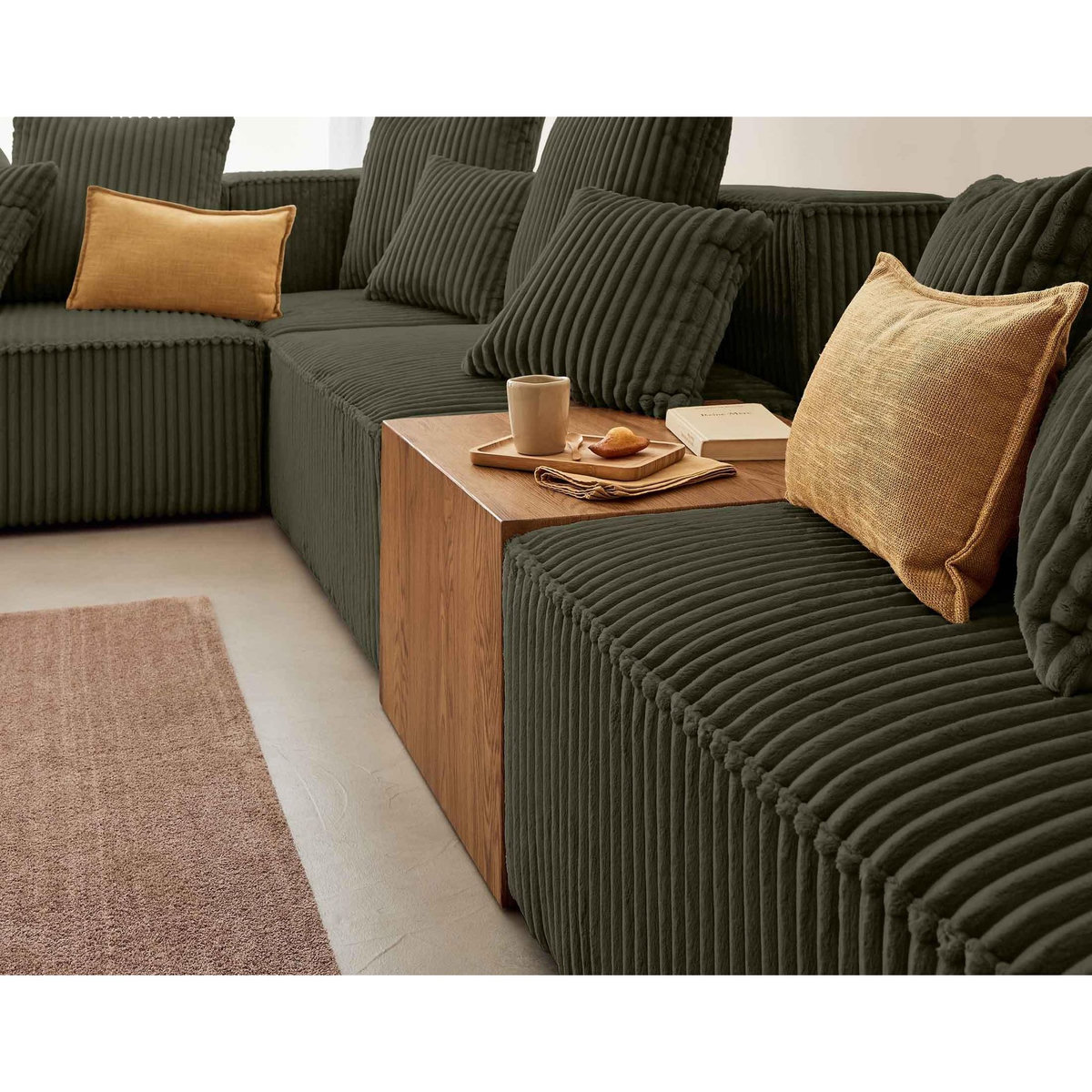 LISA DESIGN Colombine - canapé modulable d'angle gauche - 5 places - en velours côtelé grosses côtes