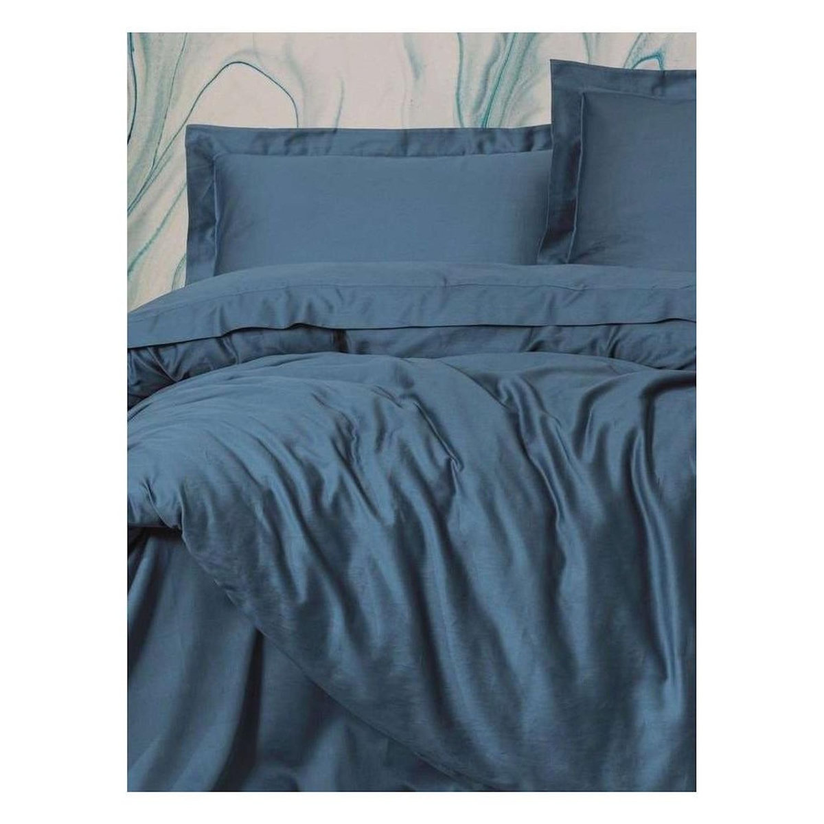GENERIQUE Parure de lit - 1 housse de couette 140 x 200cm + 1 taies d'oreiller 60 x 60 cm - Satin - Bleu