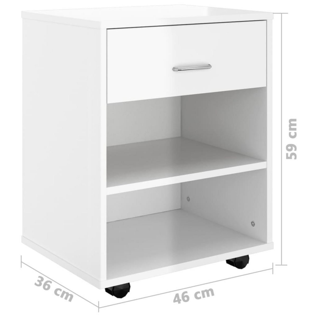 VIDAXL Armoire a roulettes Blanc brillant 46x36x59cm Bois d'ingenierie