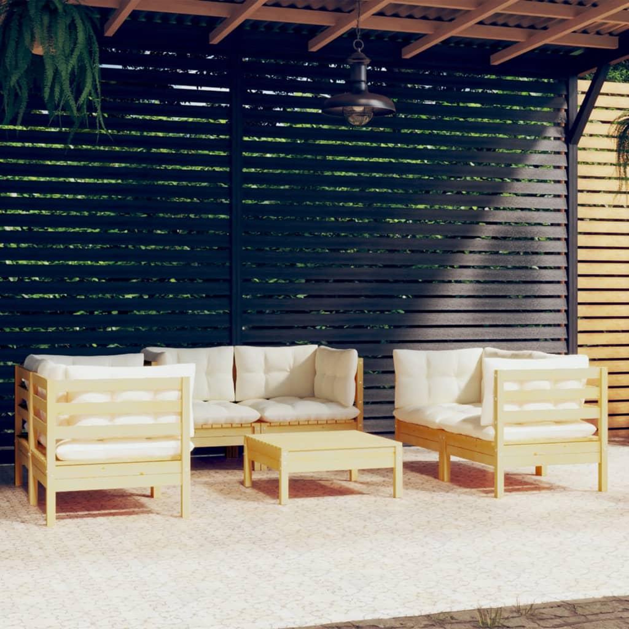 Voir la diapositive 1 : VIDAXL Salon de jardin 7 pcs avec coussins creme bois de pin massif