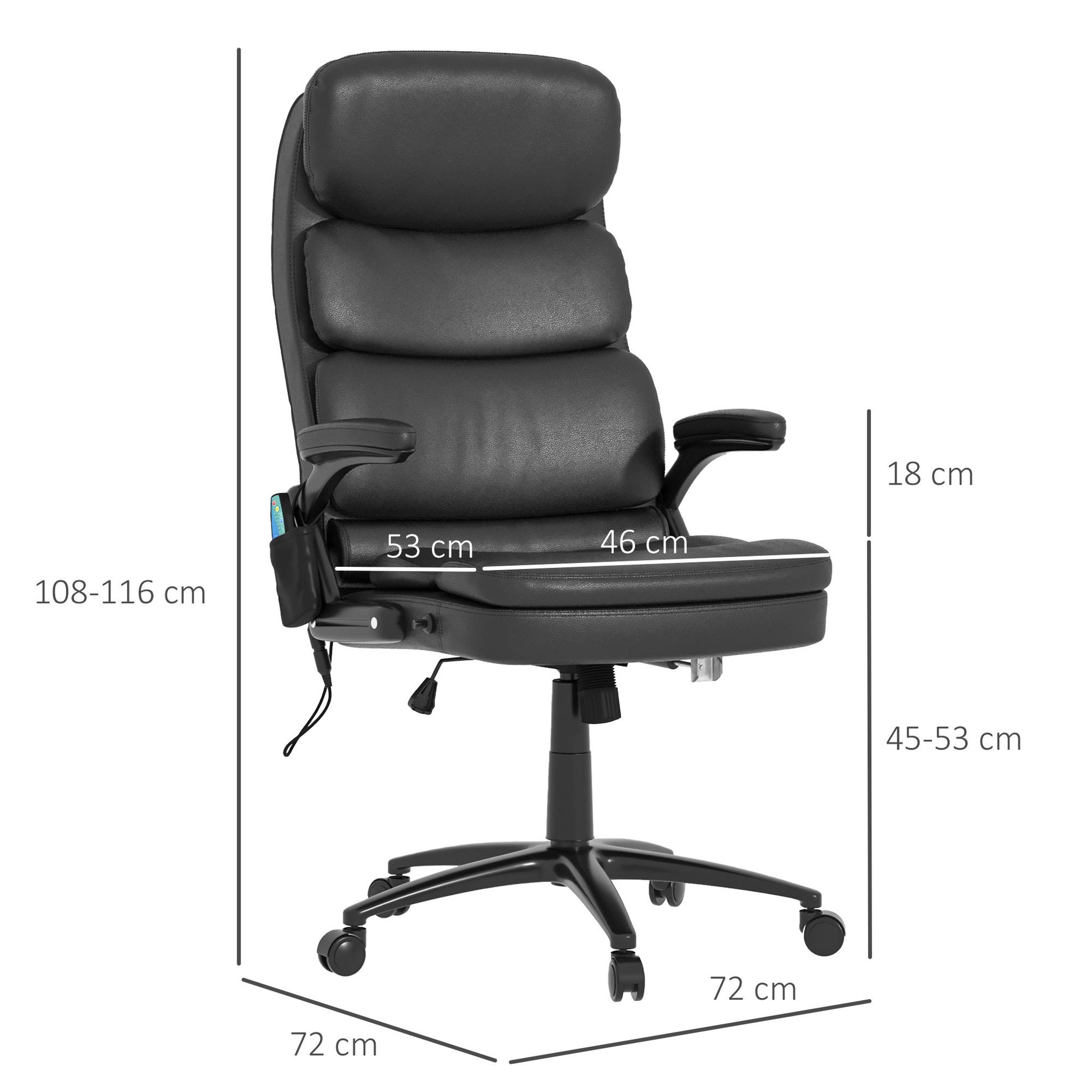 Voir la diapositive 3 : VINSETTO Vinsetto Fauteuil de bureau direction massant 6 points grand confort dossier inclinable hauteur réglable pivotant revêtement synthétique noir