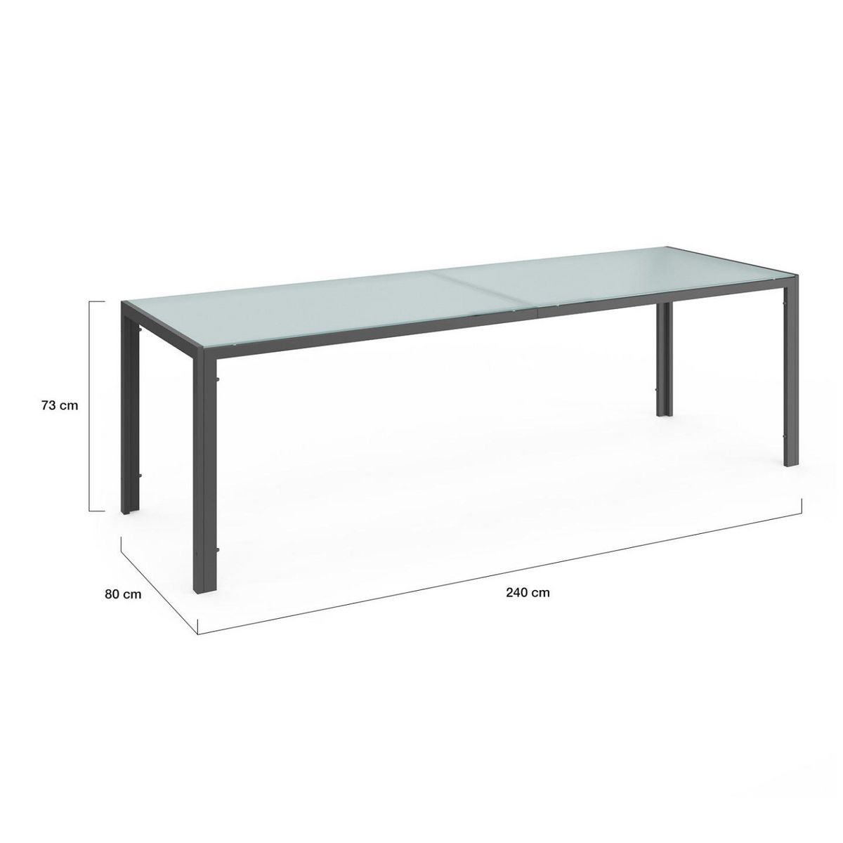 ID MARKET Salon de jardin MADRID table 240 CM et 10 chaises empilables gris anthracite plateau clair