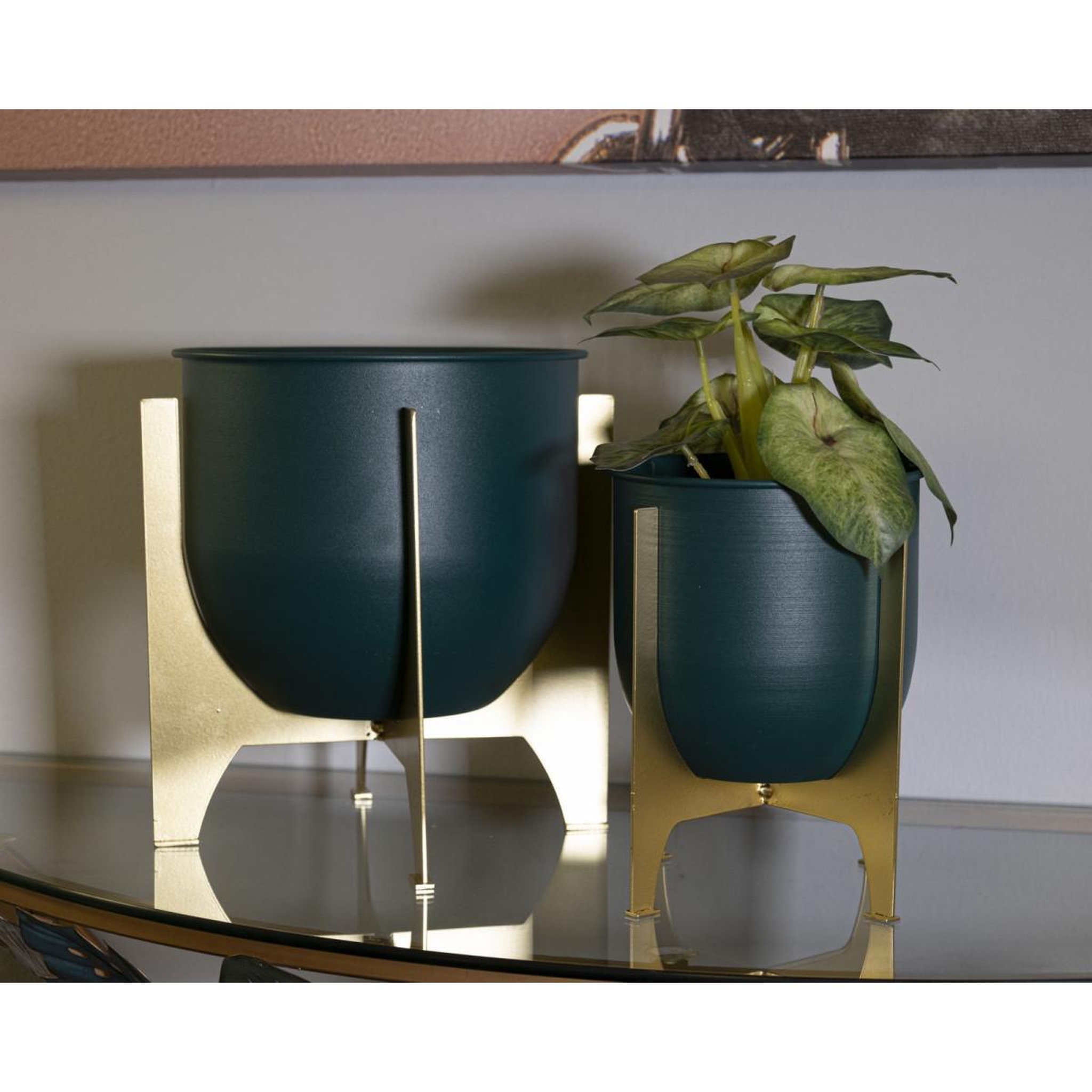Voir la diapositive 6 : Paris Prix Lot de 2 cache-pots design  grent  26cm vert & or