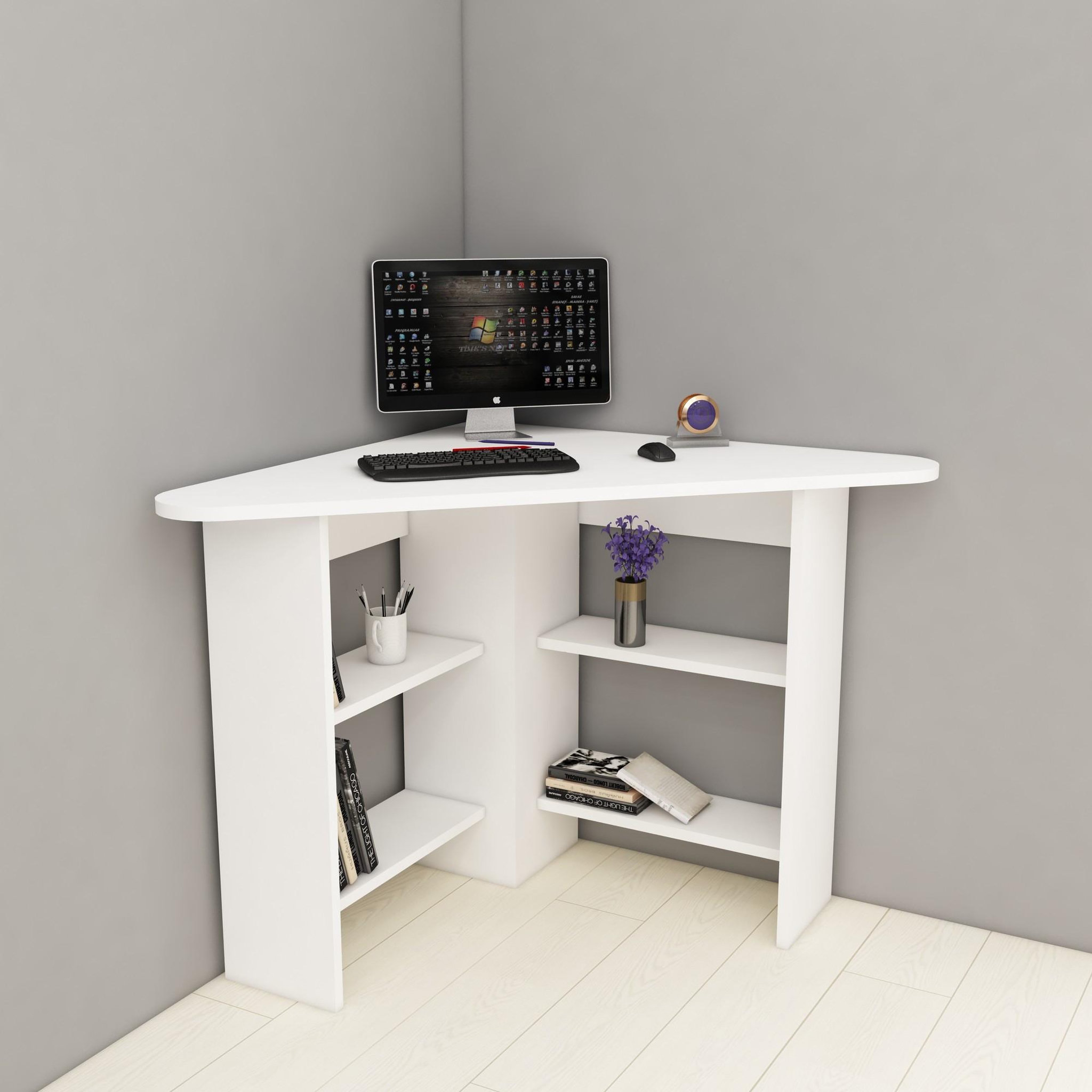 Voir la diapositive 3 : Habitat et Jardin Bureau en bois  corner   - 80 x 80 x 73 cm - blanc