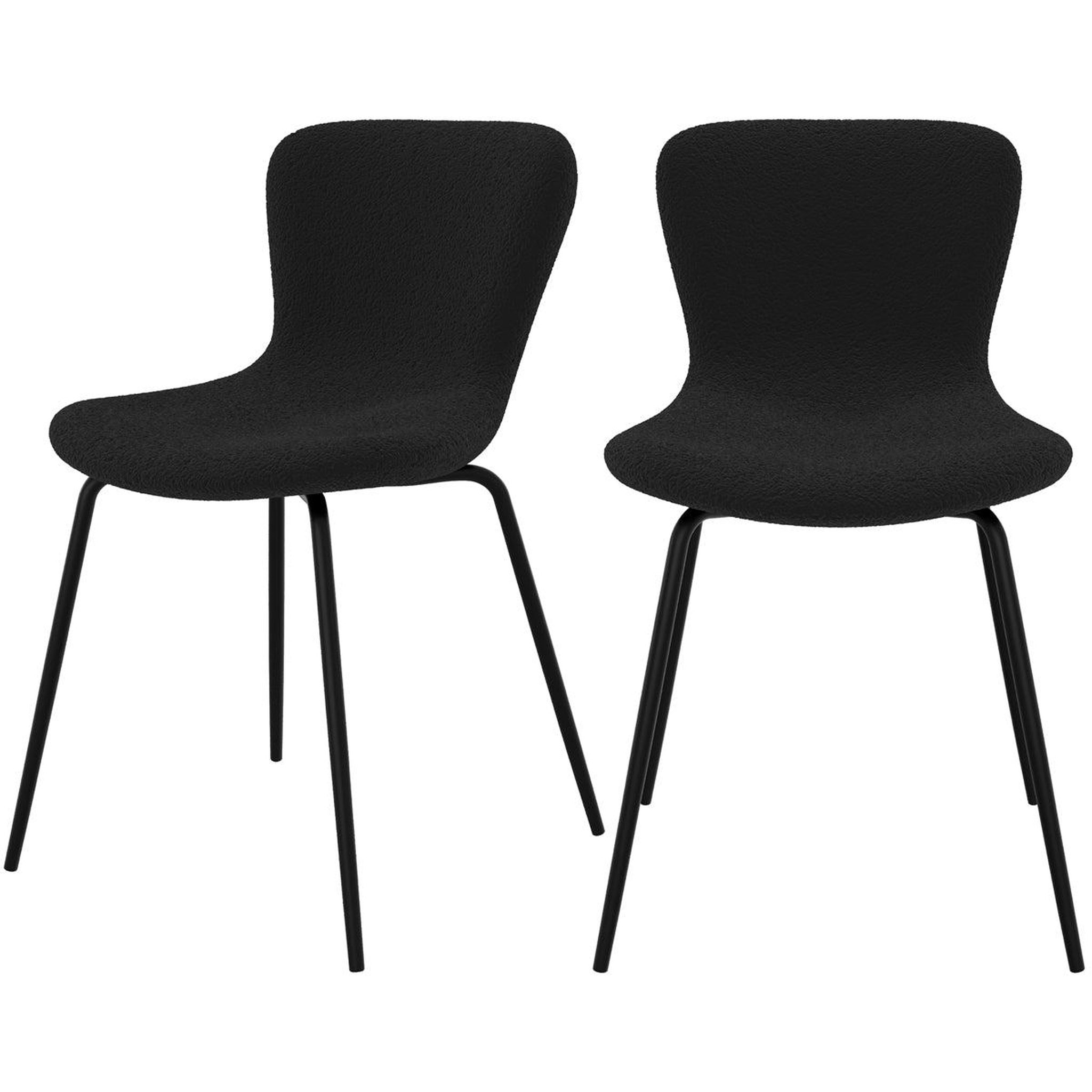 MAISON PAVANE Lot de 2 chaises effet laine bouclette noire et pieds en métal-koko