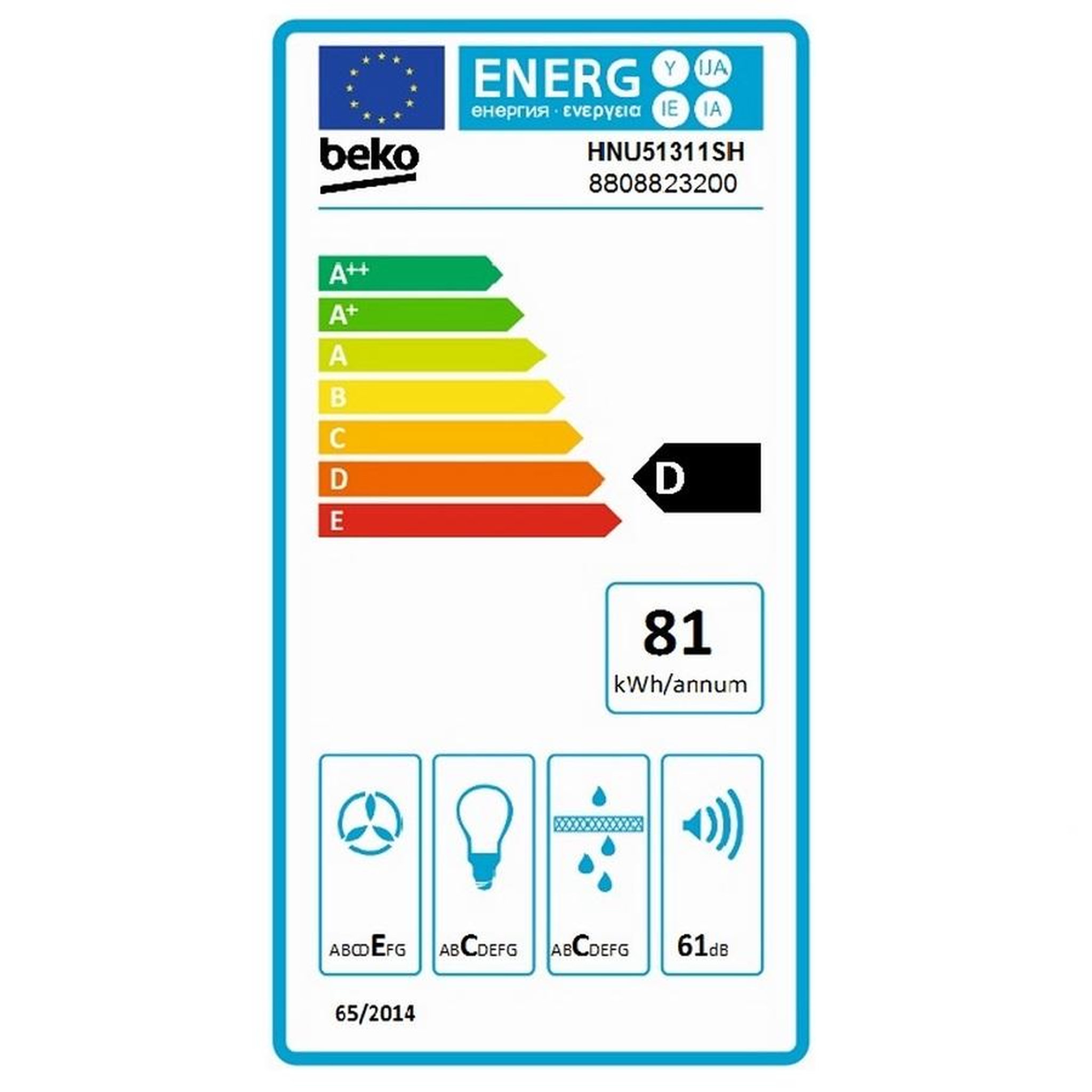 Voir la diapositive 6 : Beko Groupe filtrant 52cm 381m3/h - hnu51311sh