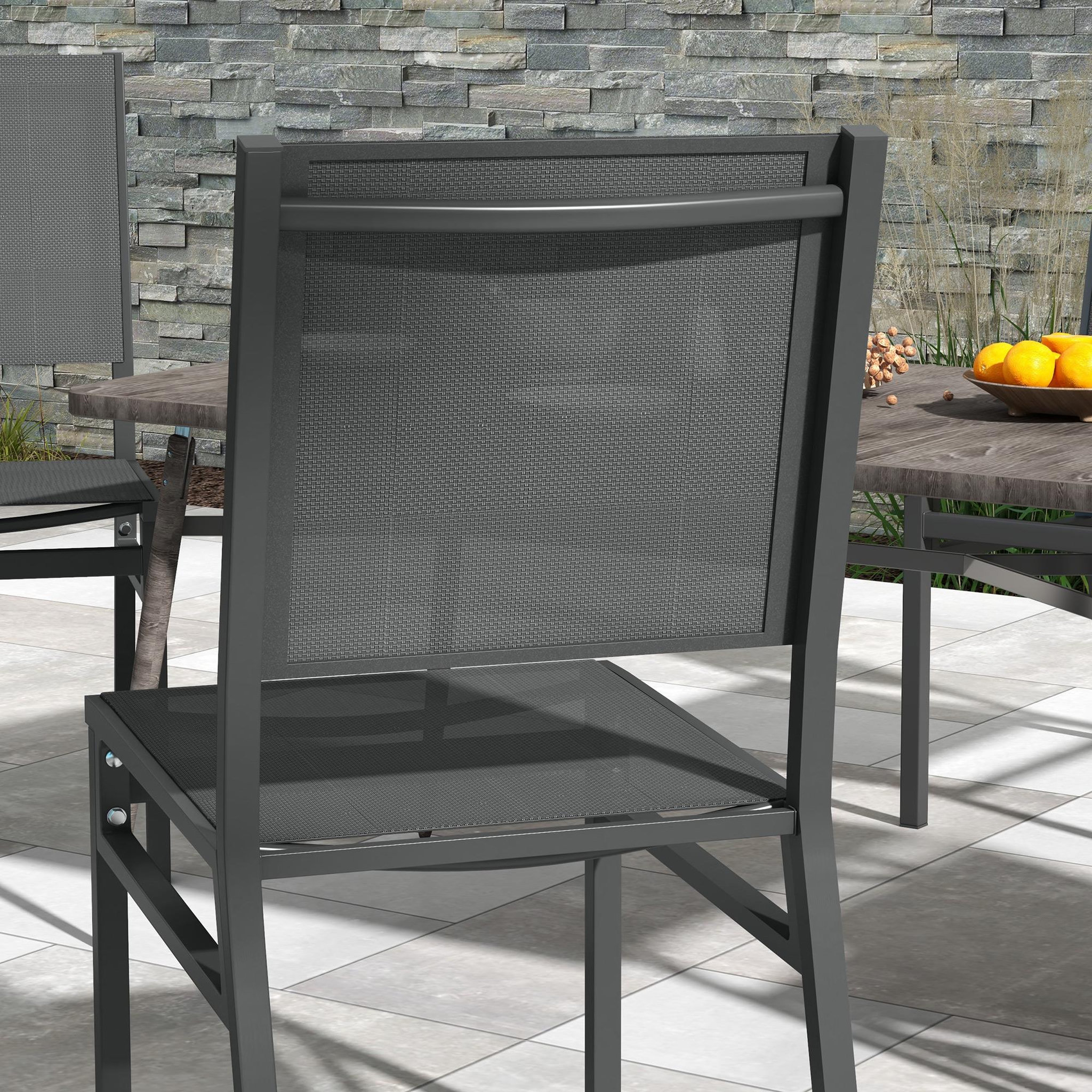 Voir la diapositive 5 : OUTSUNNY Lot de 4 chaises de jardin alu textilène gris