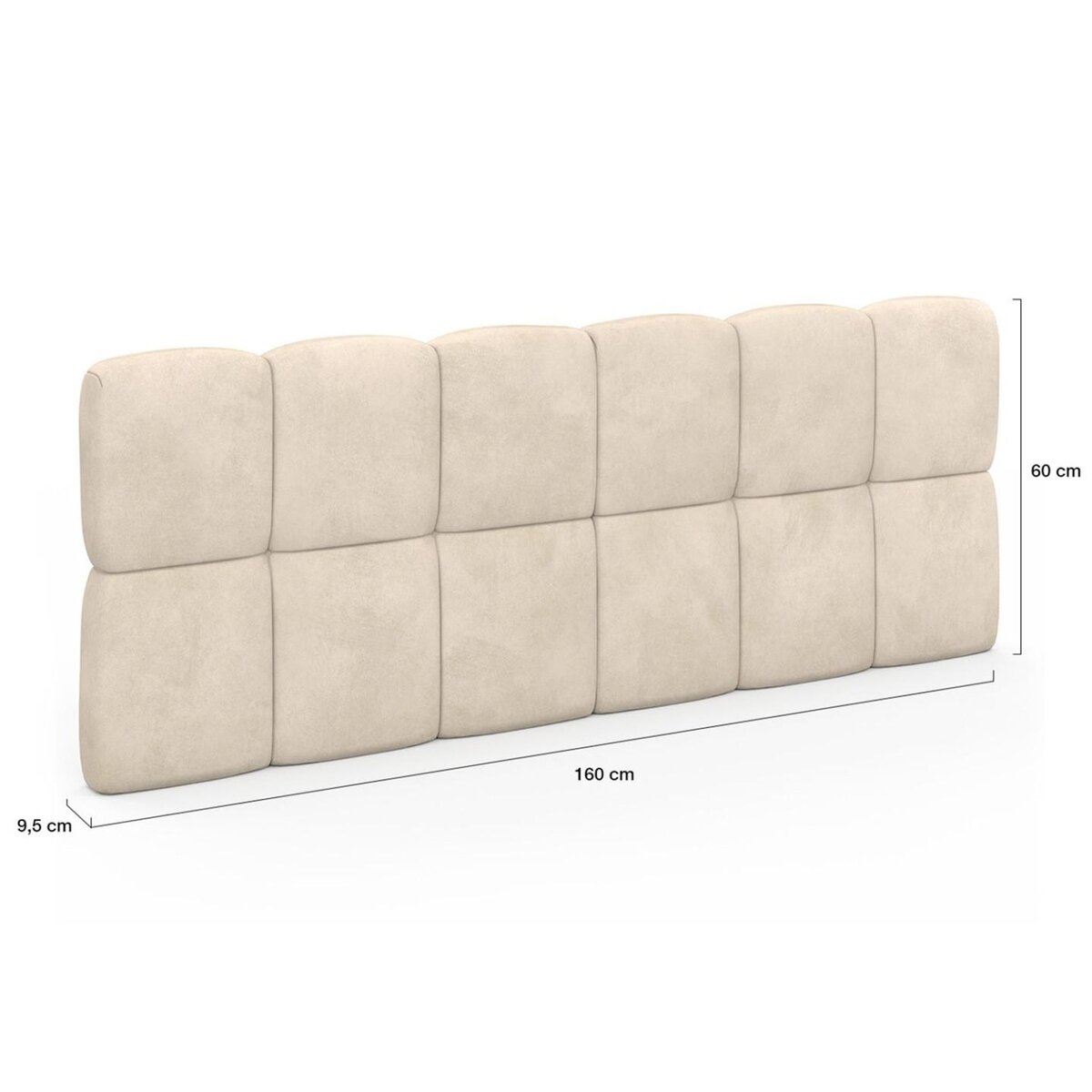 ID MARKET Tête de lit suspendue matelassée NUAGE velours beige 160 cm