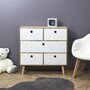 Voir la diapositive 2 : TOILINUX Commode 5 tiroirs Like a Star - en MDF et Bois de Pin - Blanc et Marron
