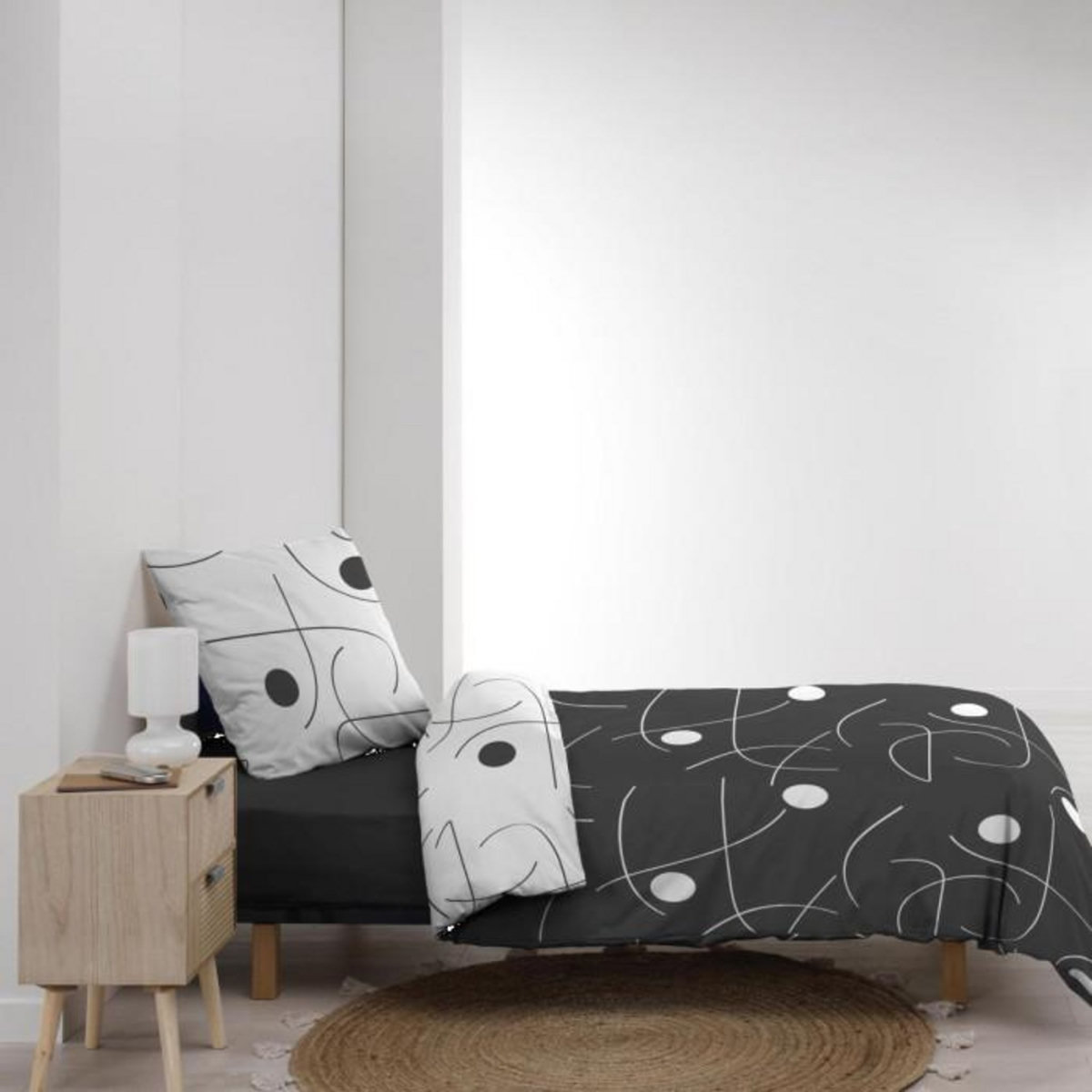 Paris Prix Parure de Lit 2 Pièces Réversible  Sonate  140x200cm Gris