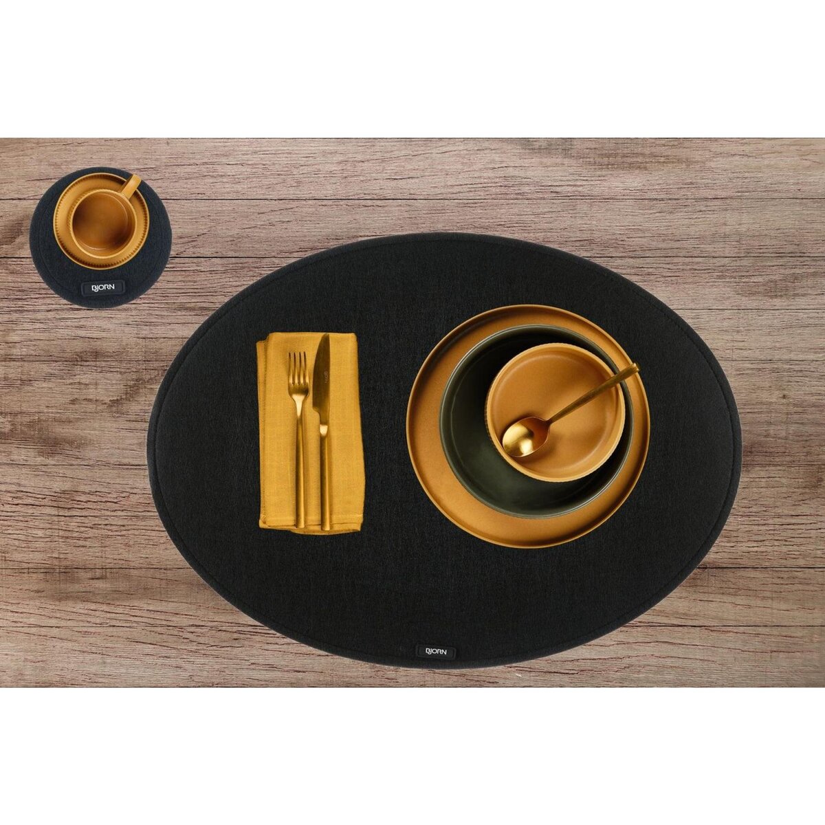 BJORN Set de table ovale - 6 pièces - Feutre recyclé noir