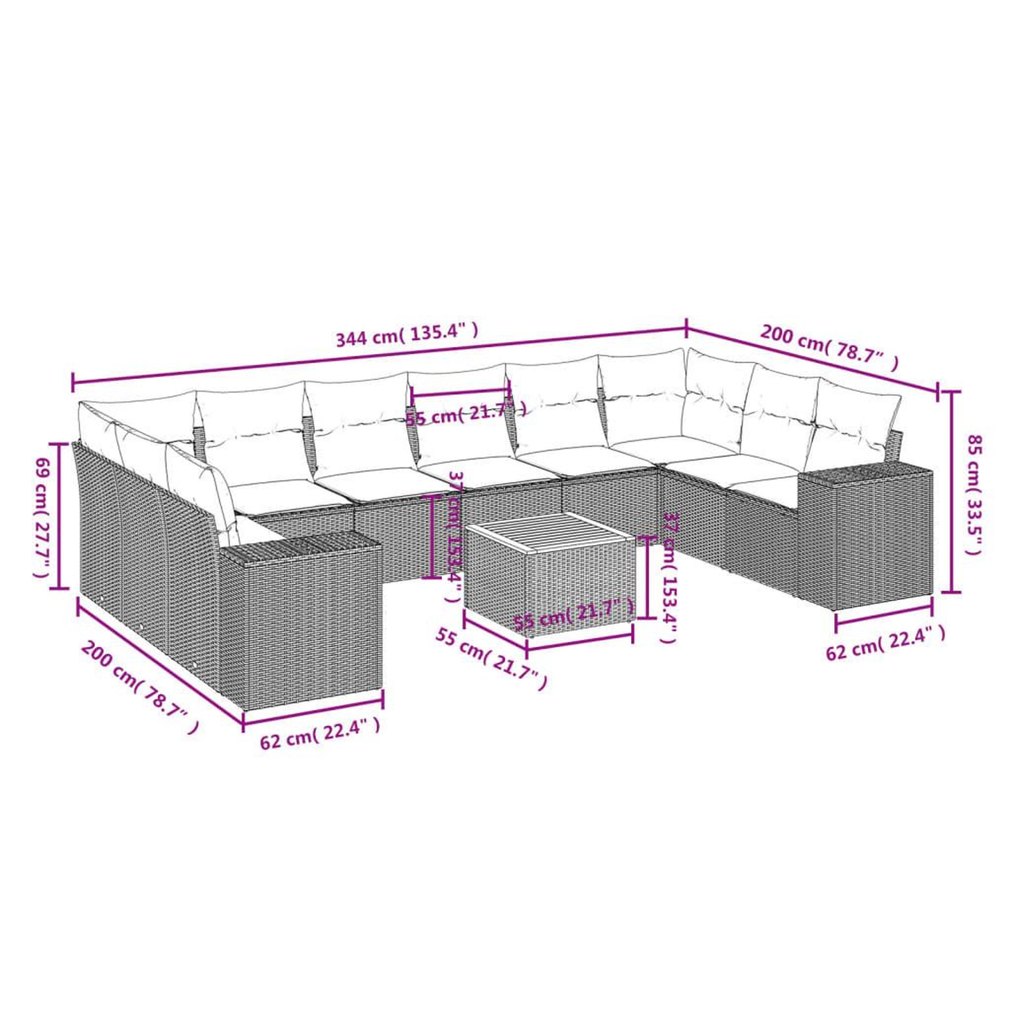 Voir la diapositive 4 : VIDAXL Salon de jardin 11 pcs avec coussins beige resine tressee
