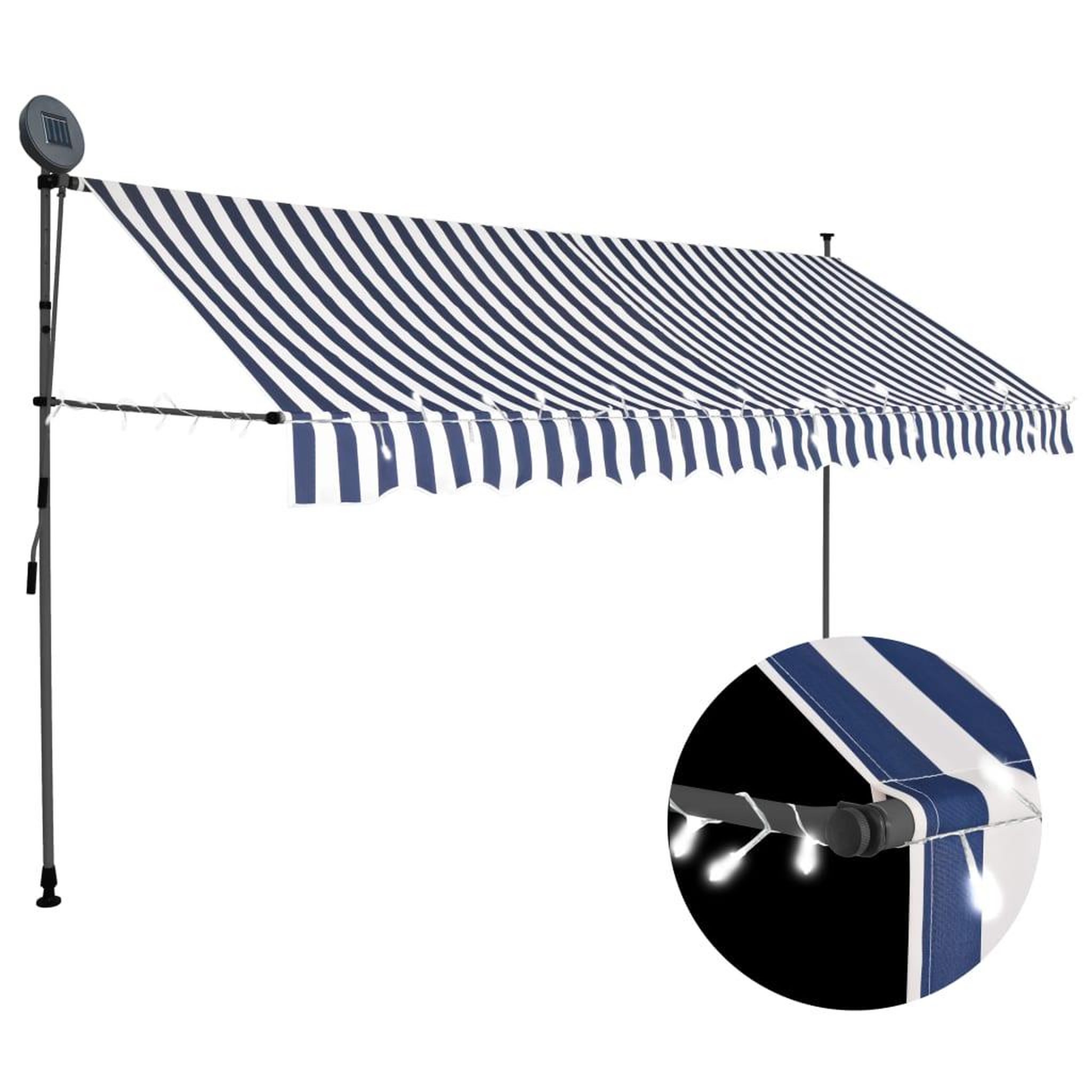 Voir la diapositive 1 : VIDAXL Auvent manuel retractable avec LED 400 cm Bleu et blanc