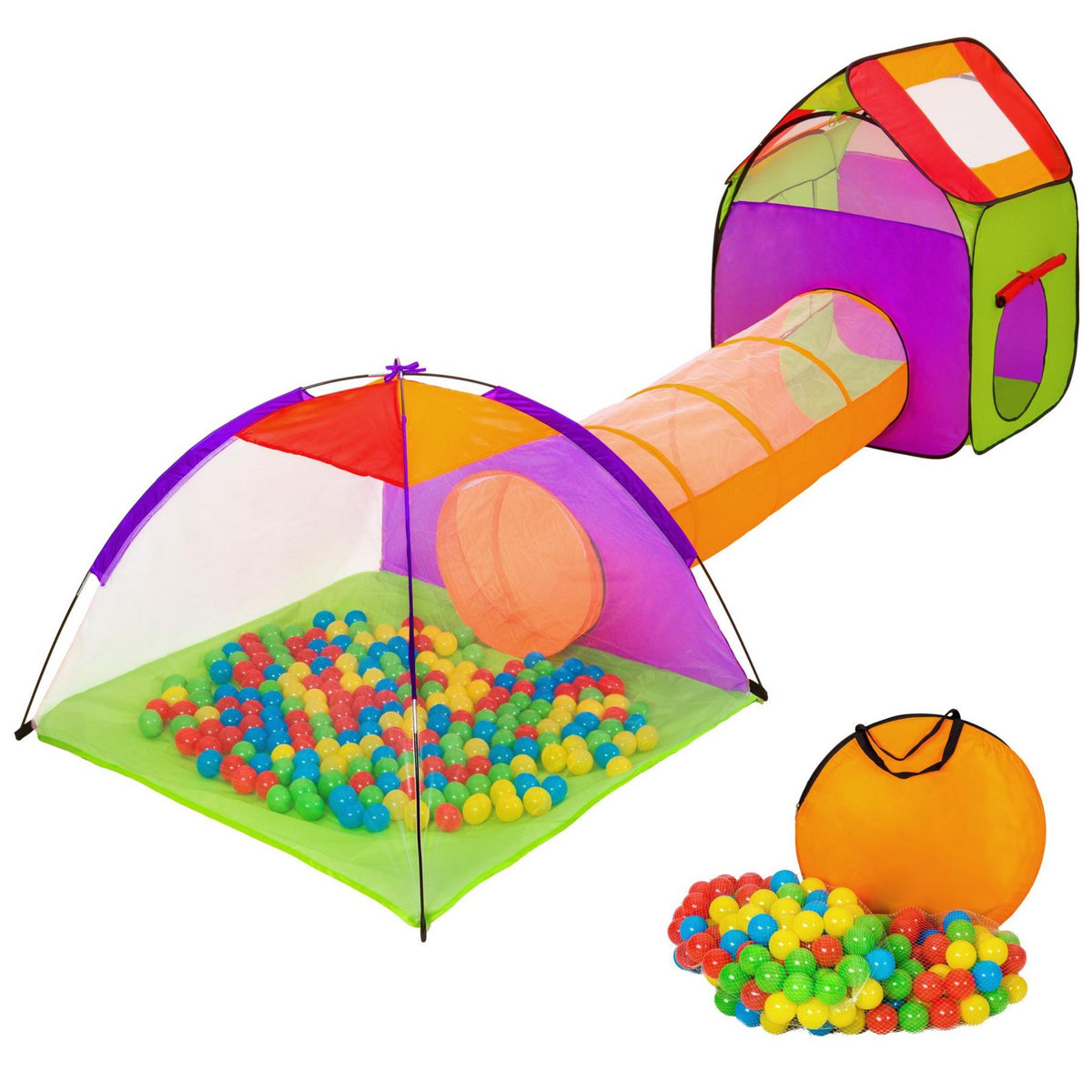 tectake Tente de jeux enfants avec tunnels, igloo, 200 balles et toit amovible multicolore