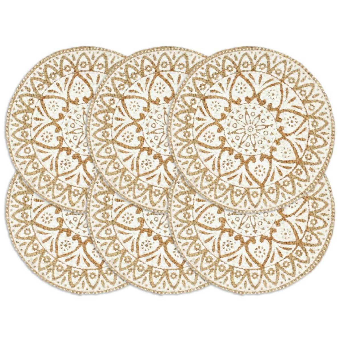 VIDAXL Napperons 6 pcs Blanc 38 cm Rond Jute