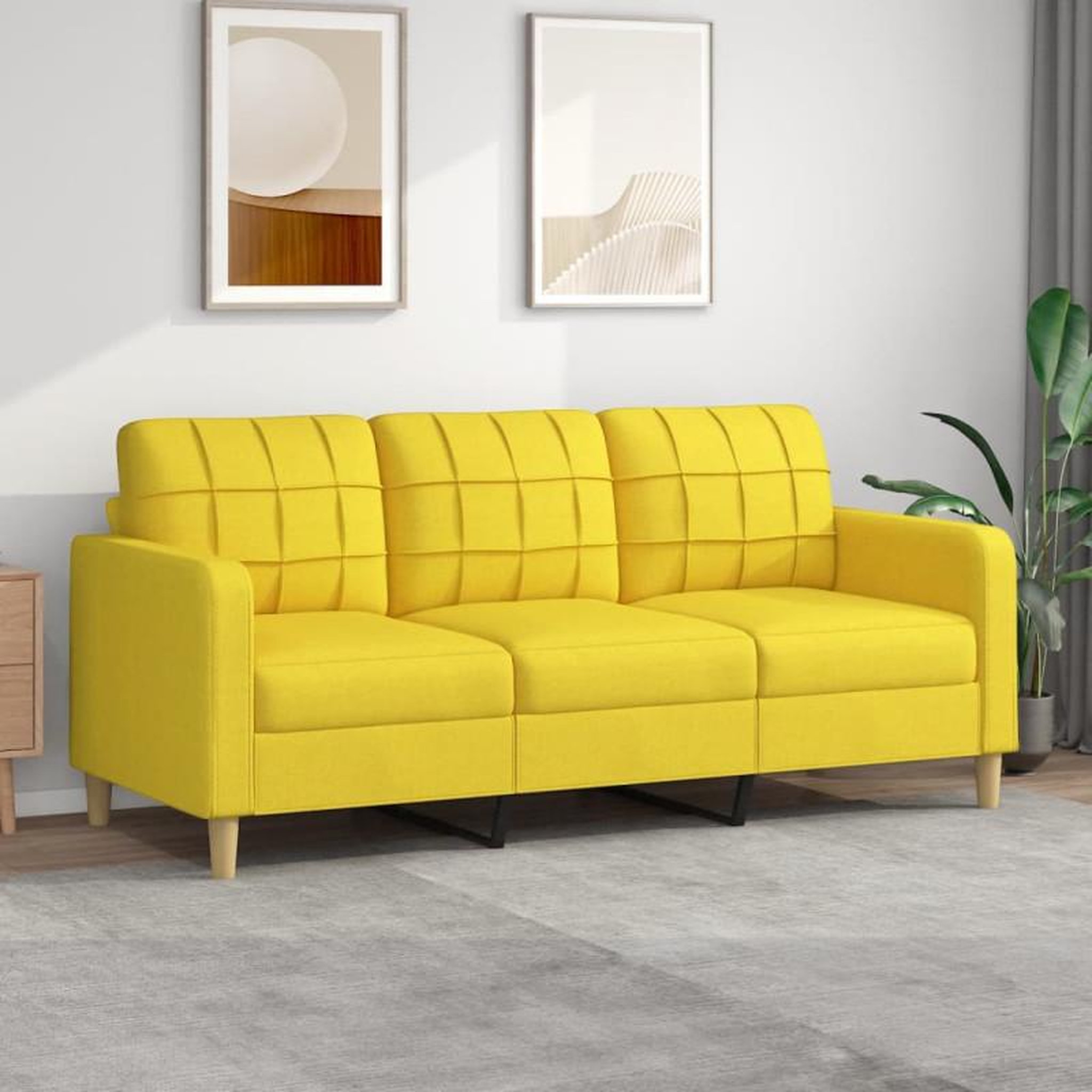 VIDAXL Canapé à 3 places Jaune clair 180 cm Tissu