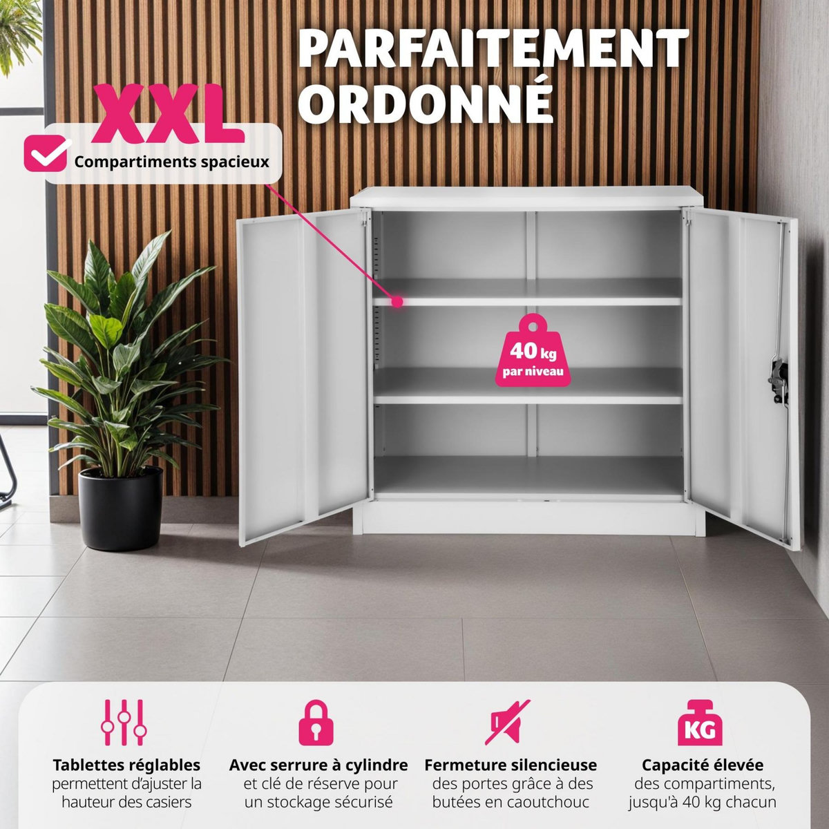 tectake Armoire de classement en métal en acier lâqué époxy gris