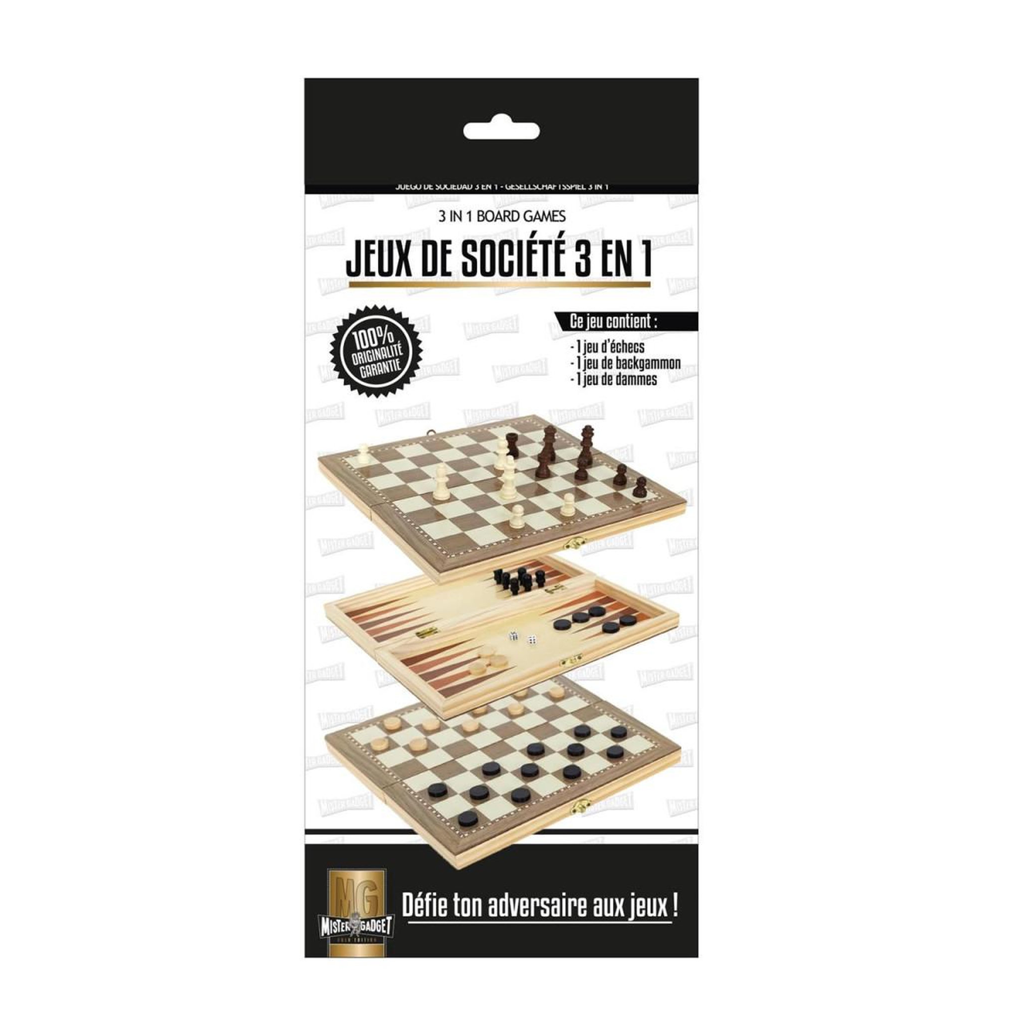 Voir la diapositive 6 : MISTER GADGET Jeu de société en bois  3 en 1  29cm naturel