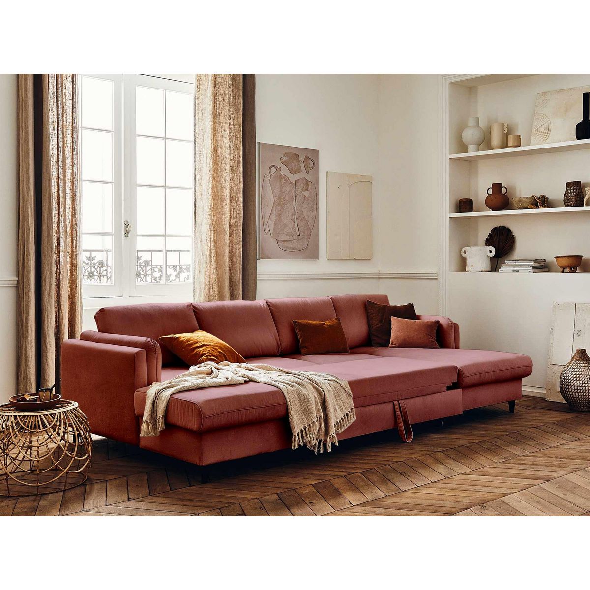 LISA DESIGN Brooke - canapé panoramique en u - 7 places - convertible avec coffre - en velours