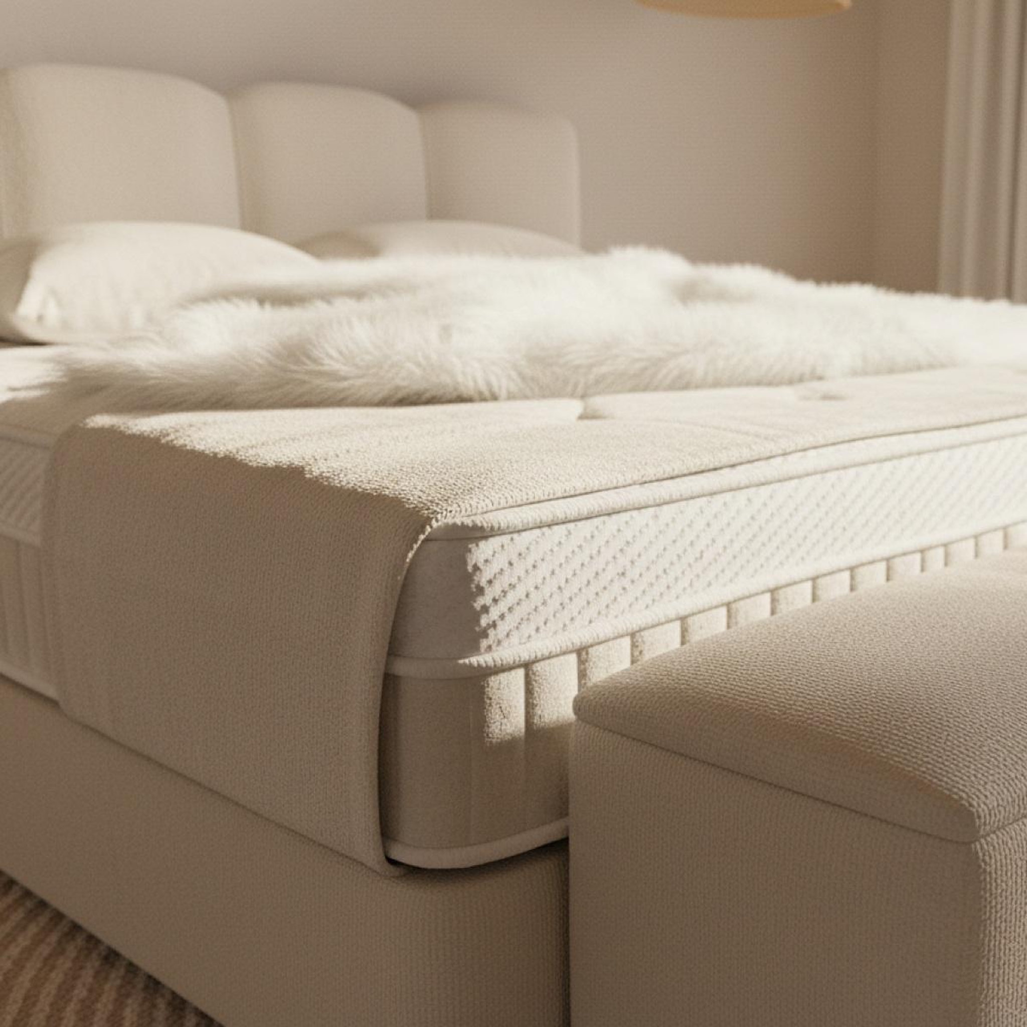 Voir la diapositive 6 : JLC KREATION Lit boxspring coffre 180cm en tissu + matelas + surmatelas amaury