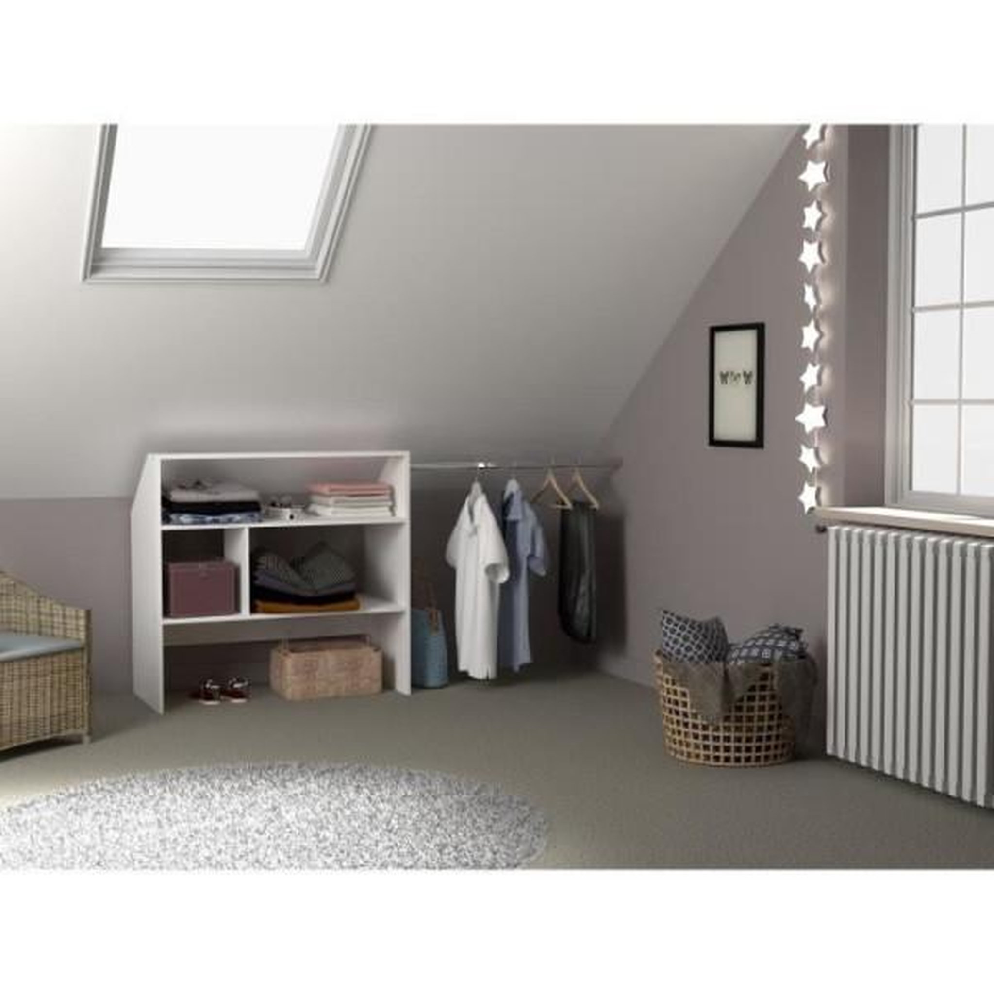 Voir la diapositive 6 : MARKET24 Kit dressing sous comble ARTIC EKIPA - Décor mélaminé blanc - 1 penderie - L197 x P50 x H94 cm