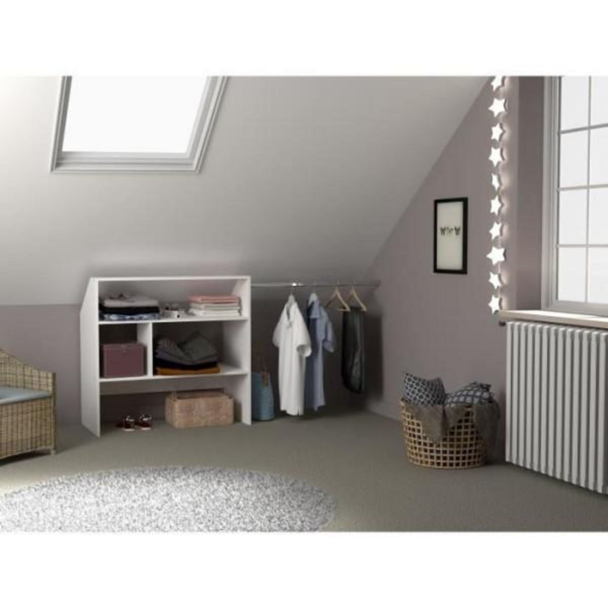 MARKET24 Kit dressing sous comble ARTIC EKIPA - Décor mélaminé blanc - 1 penderie - L197 x P50 x H94 cm