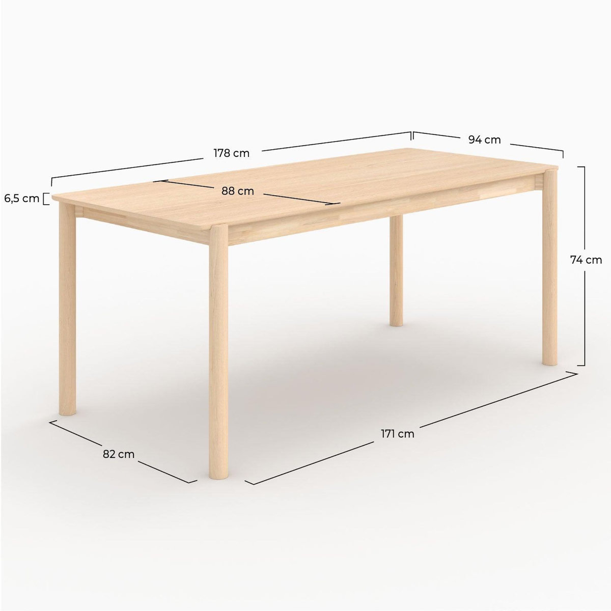 Rendez vous déco Table rectangulaire en placage frêne effet blanchi 6 places-Irène