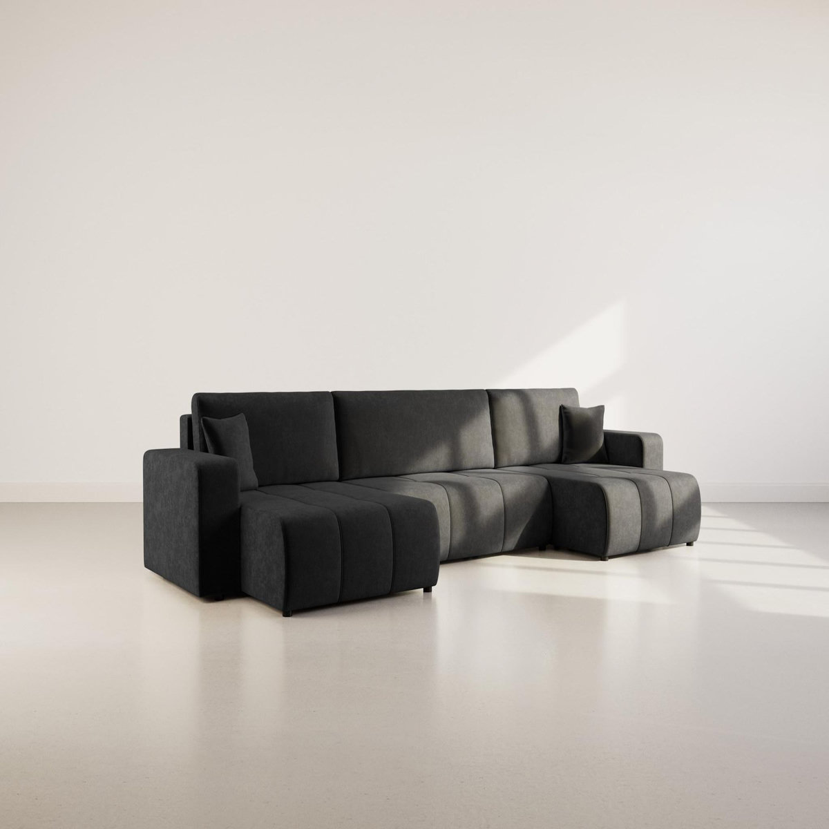 BEST MOBILIER Nicole - canapé panoramique en u 7 places convertible avec coffre en tissu