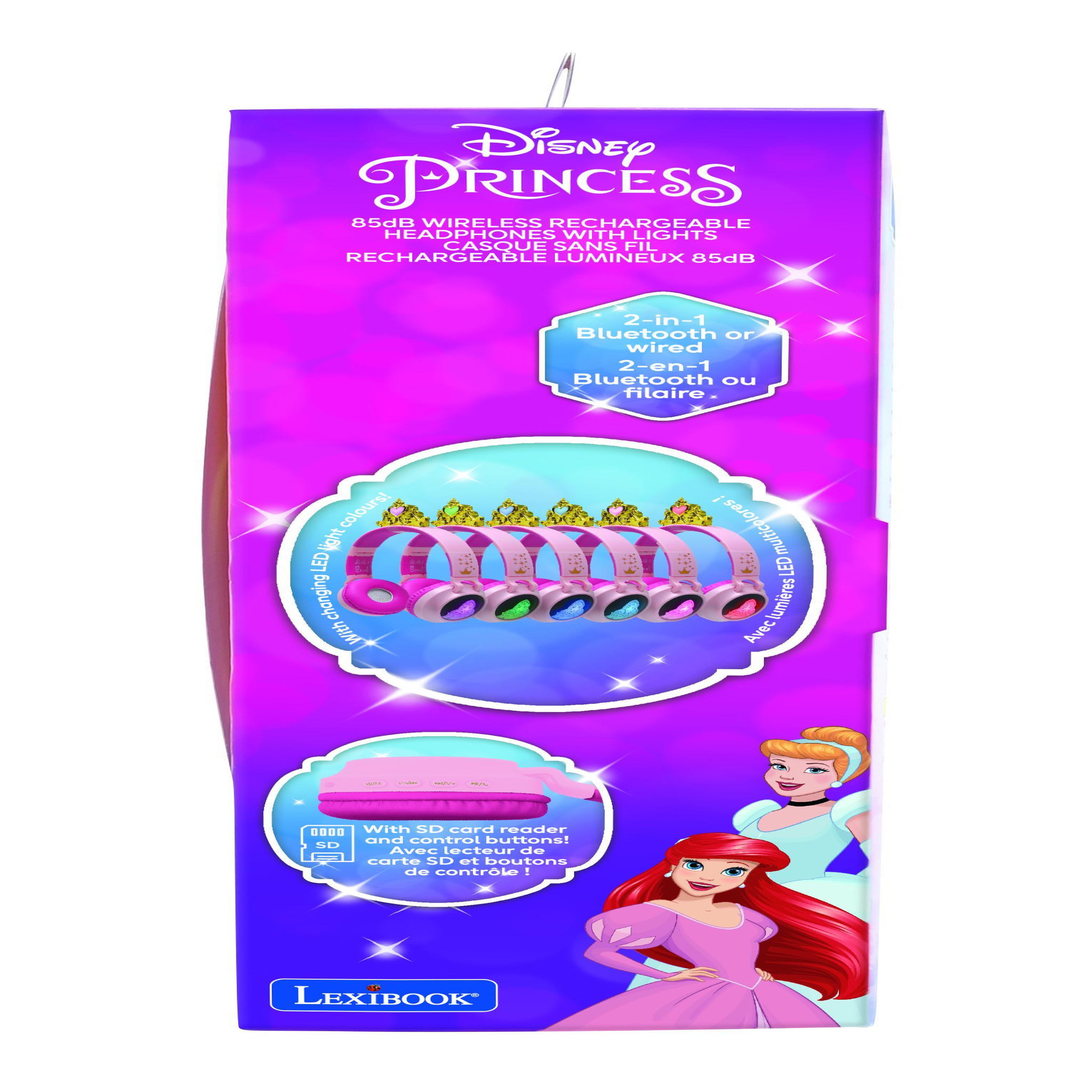 Voir la diapositive 6 : Lexibook Casque lumineux pliable Bluetooth et filaire Princesses Disney avec limitation du volume
