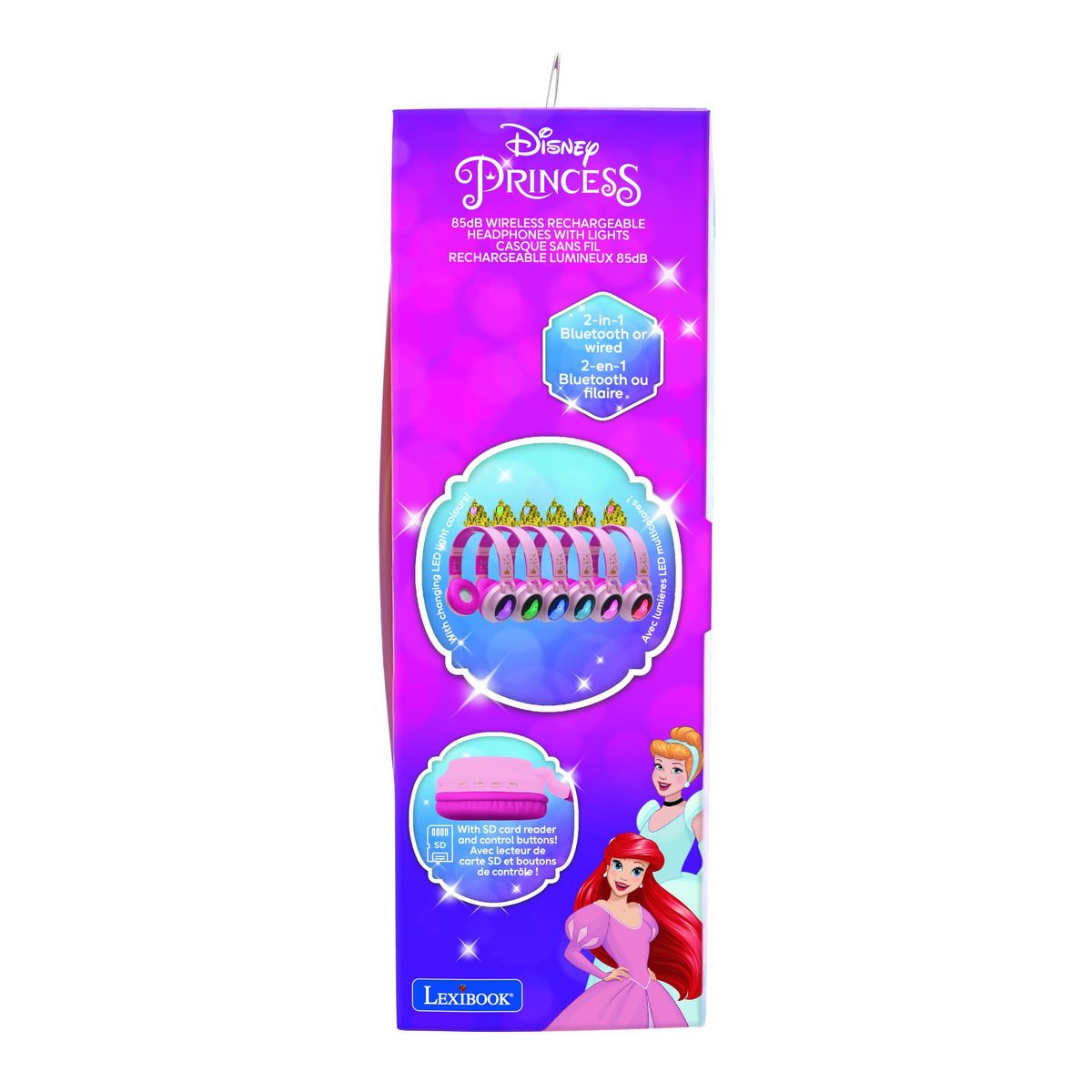 Lexibook Casque lumineux pliable Bluetooth et filaire Princesses Disney avec limitation du volume