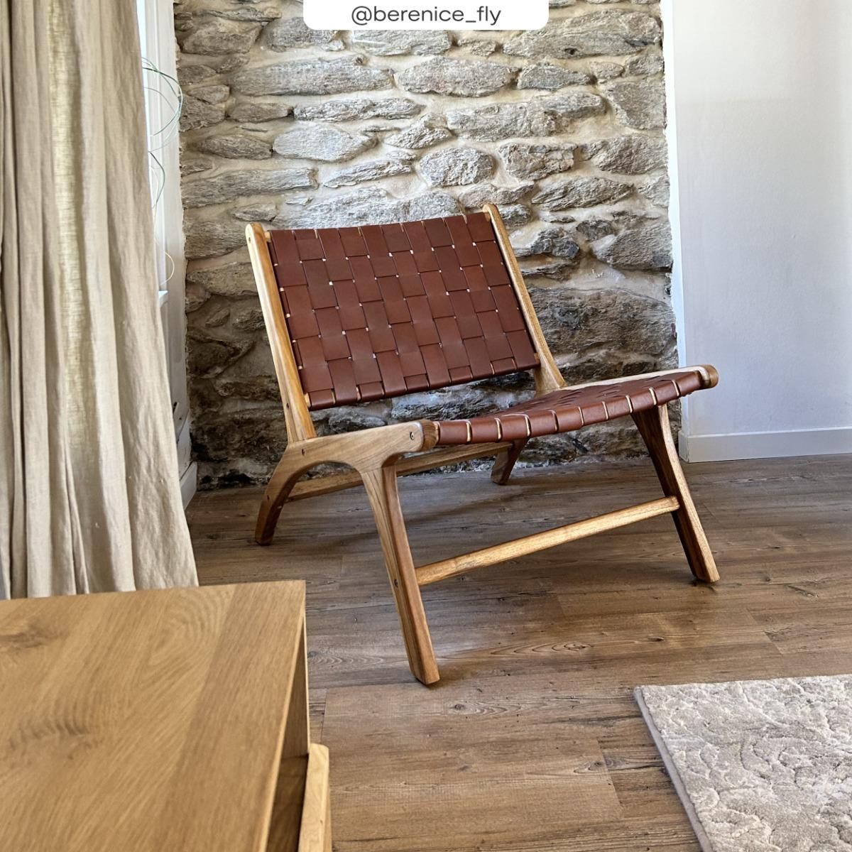 Rendez vous déco Fauteuil en teck et cuir tressé marron - Kuna