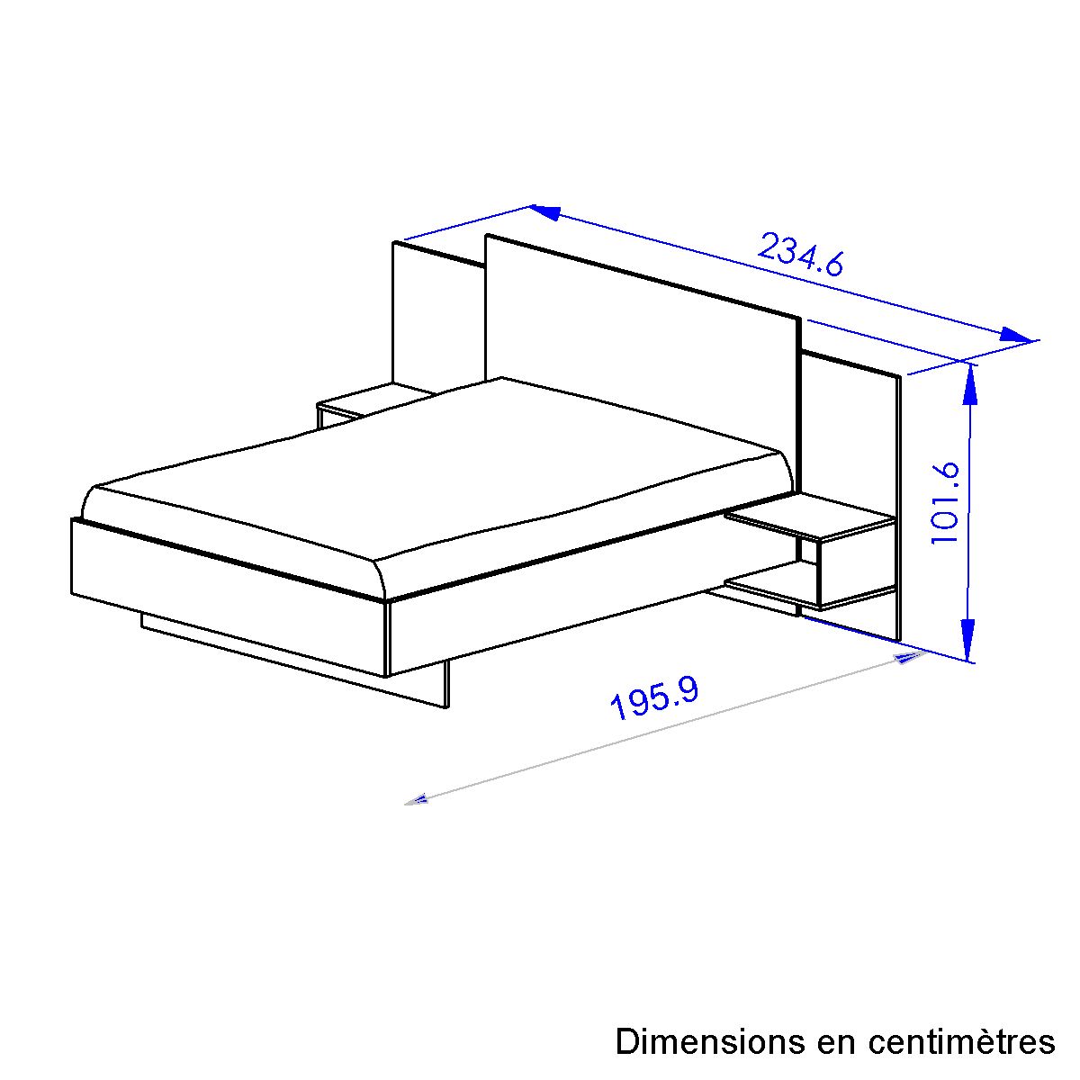 GAMI Lit 140x190 cm avec 2 chevets lambris intégrés MEZOS