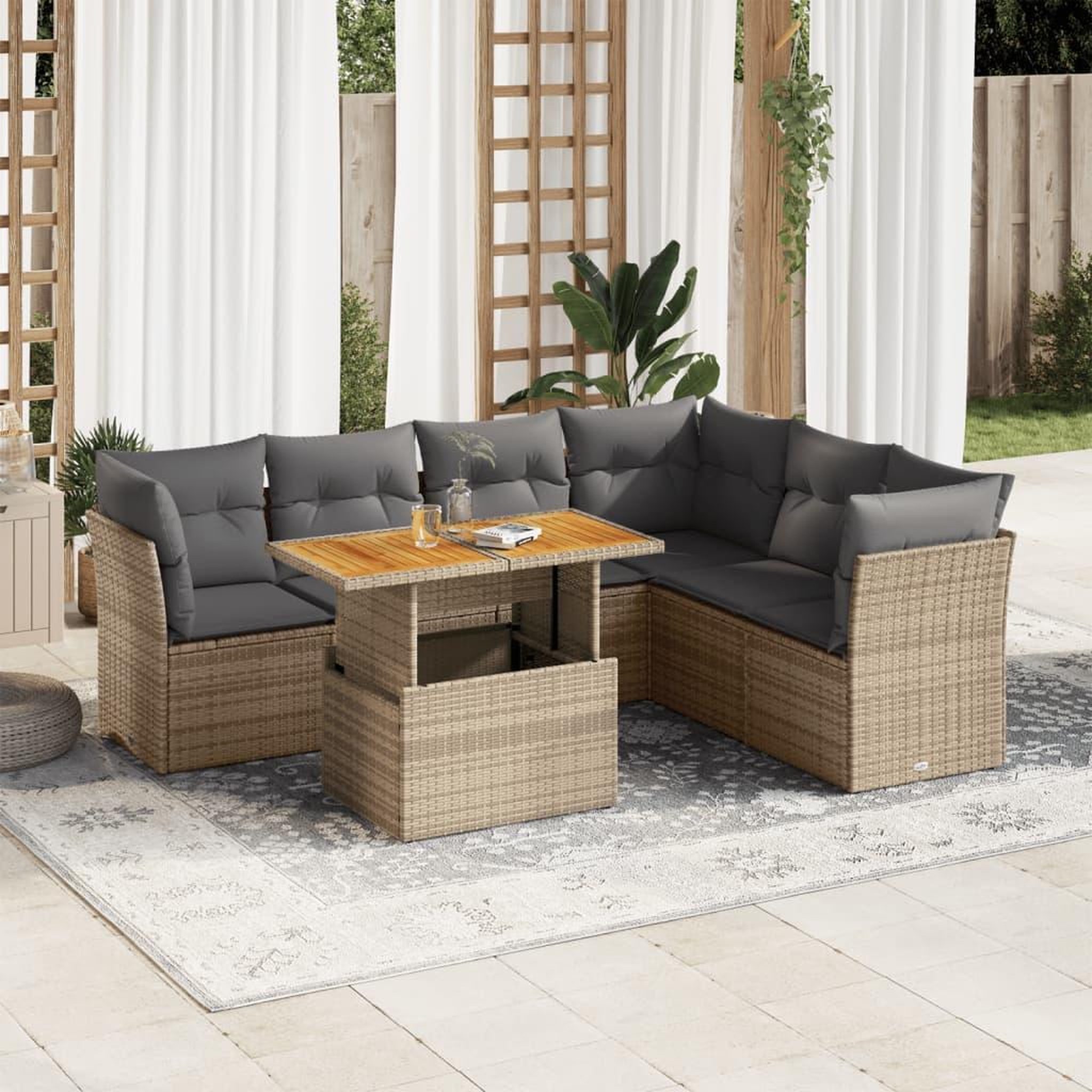 VIDAXL Salon de jardin avec coussins 7 pcs beige resine tressee