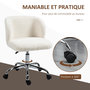 Voir la diapositive 6 : HOMCOM Chaise de bureau design - hauteur réglable, pivotante - piètement acier chromé revêtement effet laine bouclée blanc