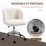 Voir la diapositive 6 : HOMCOM Chaise de bureau design - hauteur réglable, pivotante - piètement acier chromé revêtement effet laine bouclée blanc