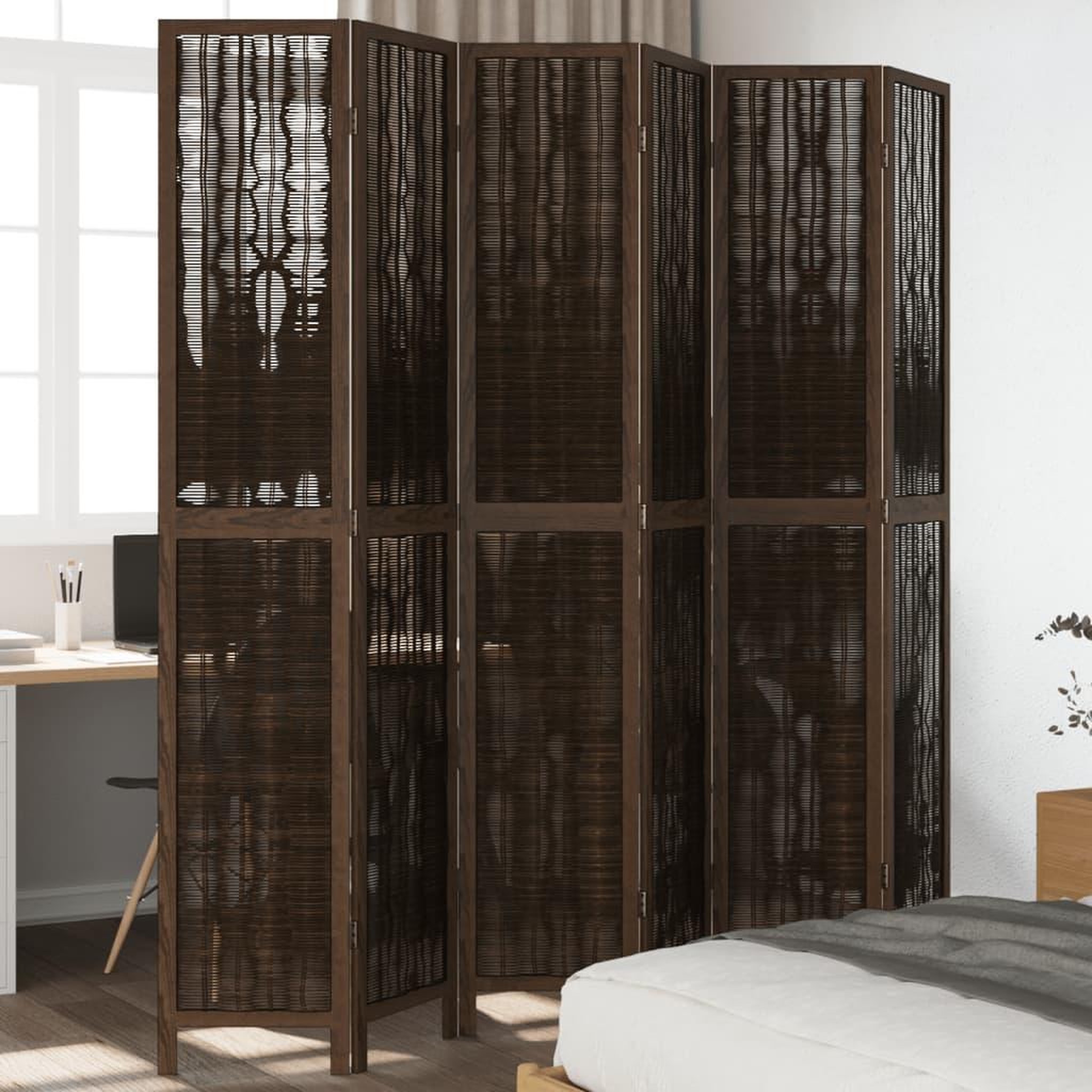 VIDAXL Cloison de separation 6 panneaux marron fonce paulownia massif